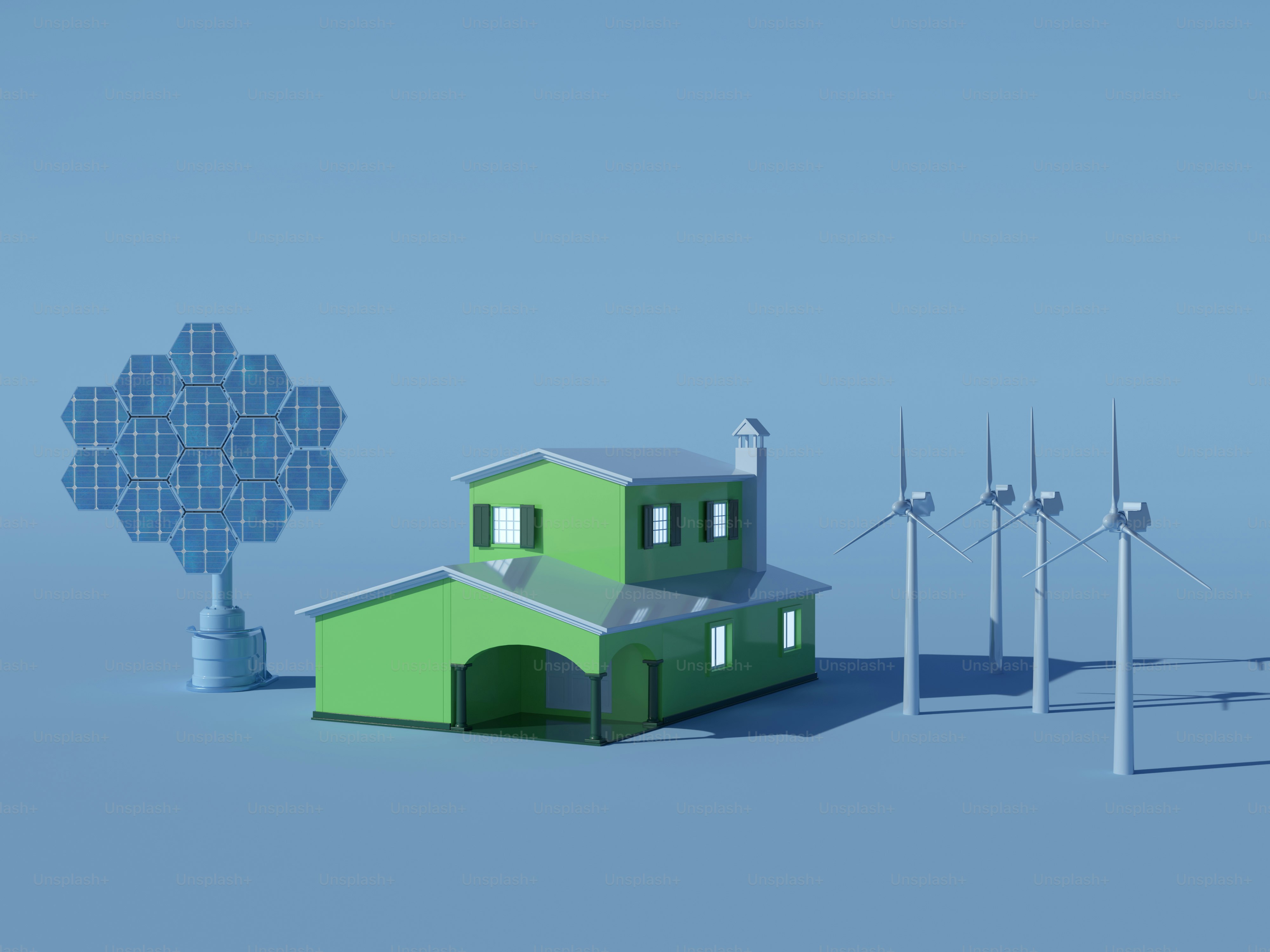 a green house surrounded by windmills and wind generators