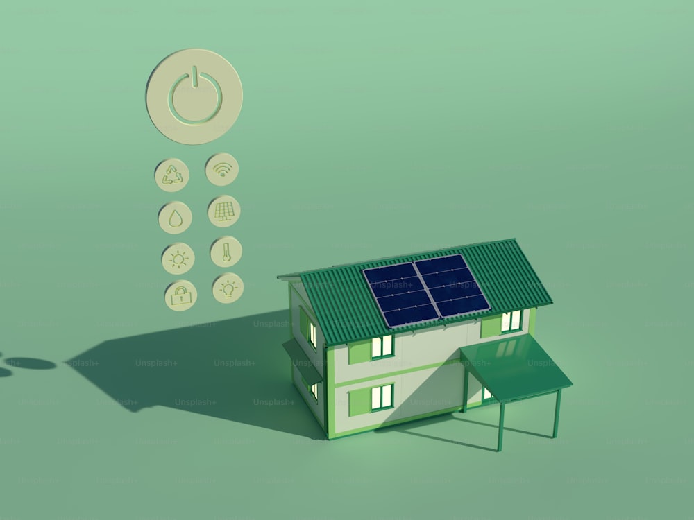 una casetta con un pannello solare sul tetto