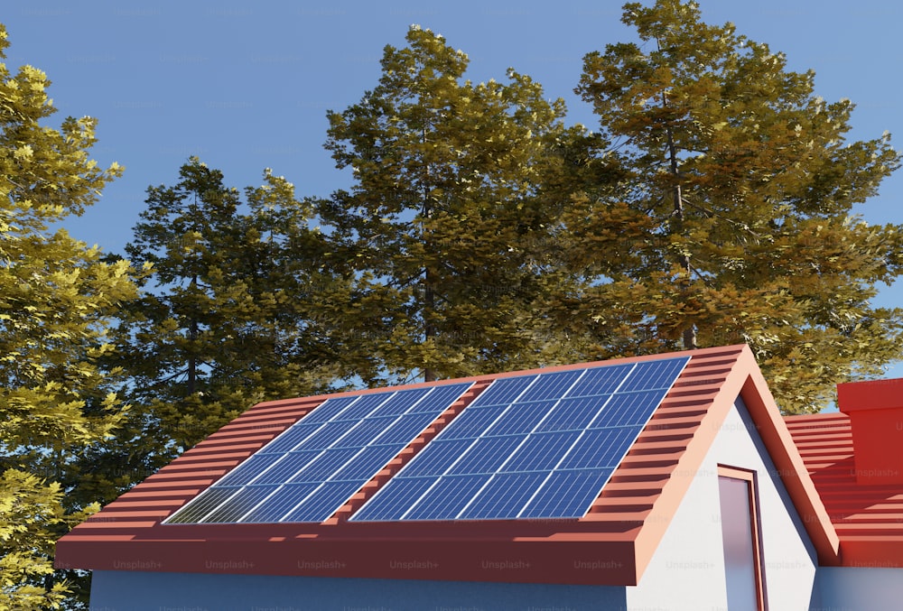 une maison avec un panneau solaire sur le toit