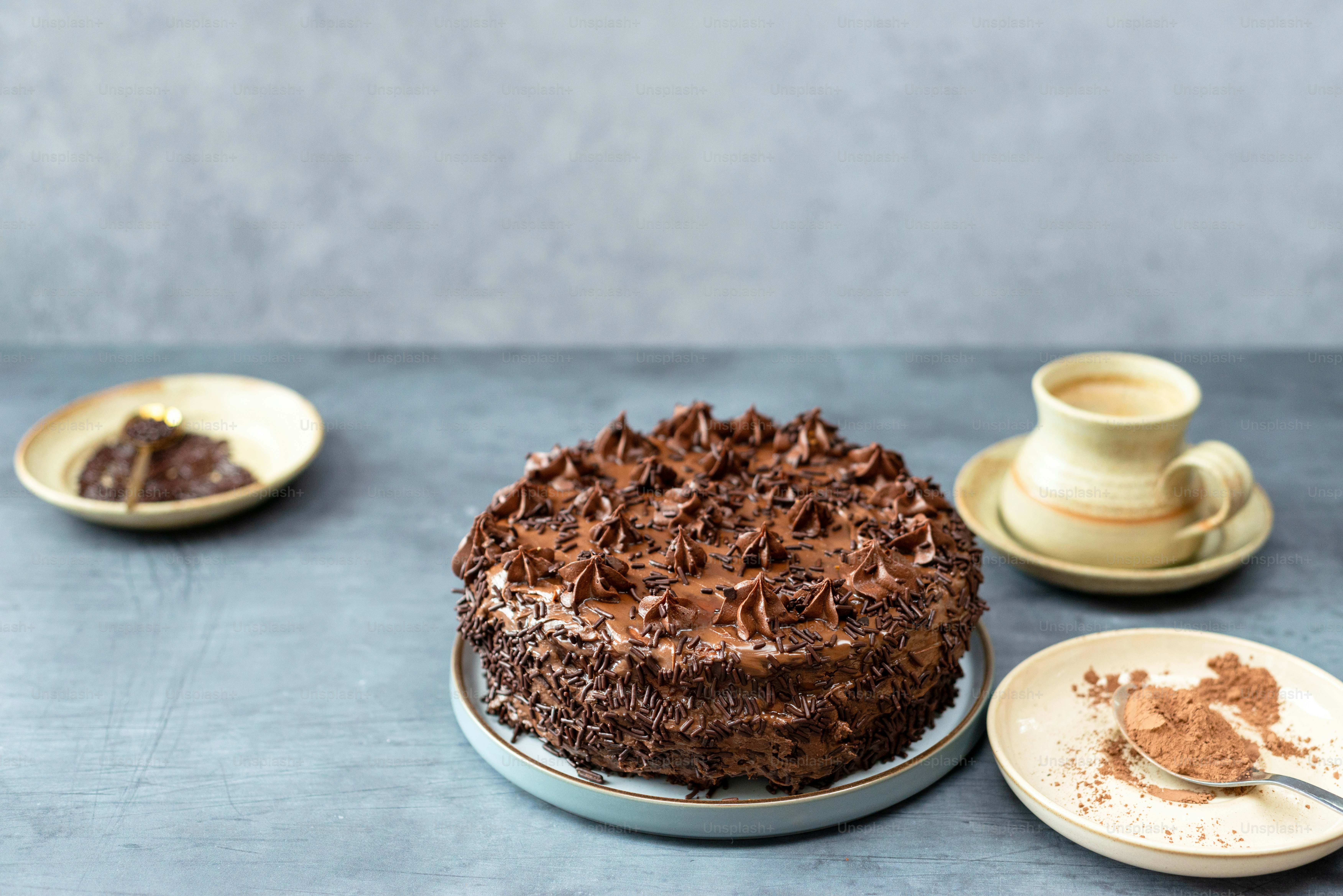 a chocolate cake sitting on top of a table