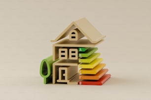 a house made out of wooden blocks with a green roof