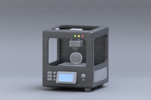 Un'immagine 3D di una piccola macchina con uno schermo