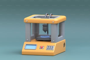 eine gelbe und graue Maschine mit blauem Bildschirm