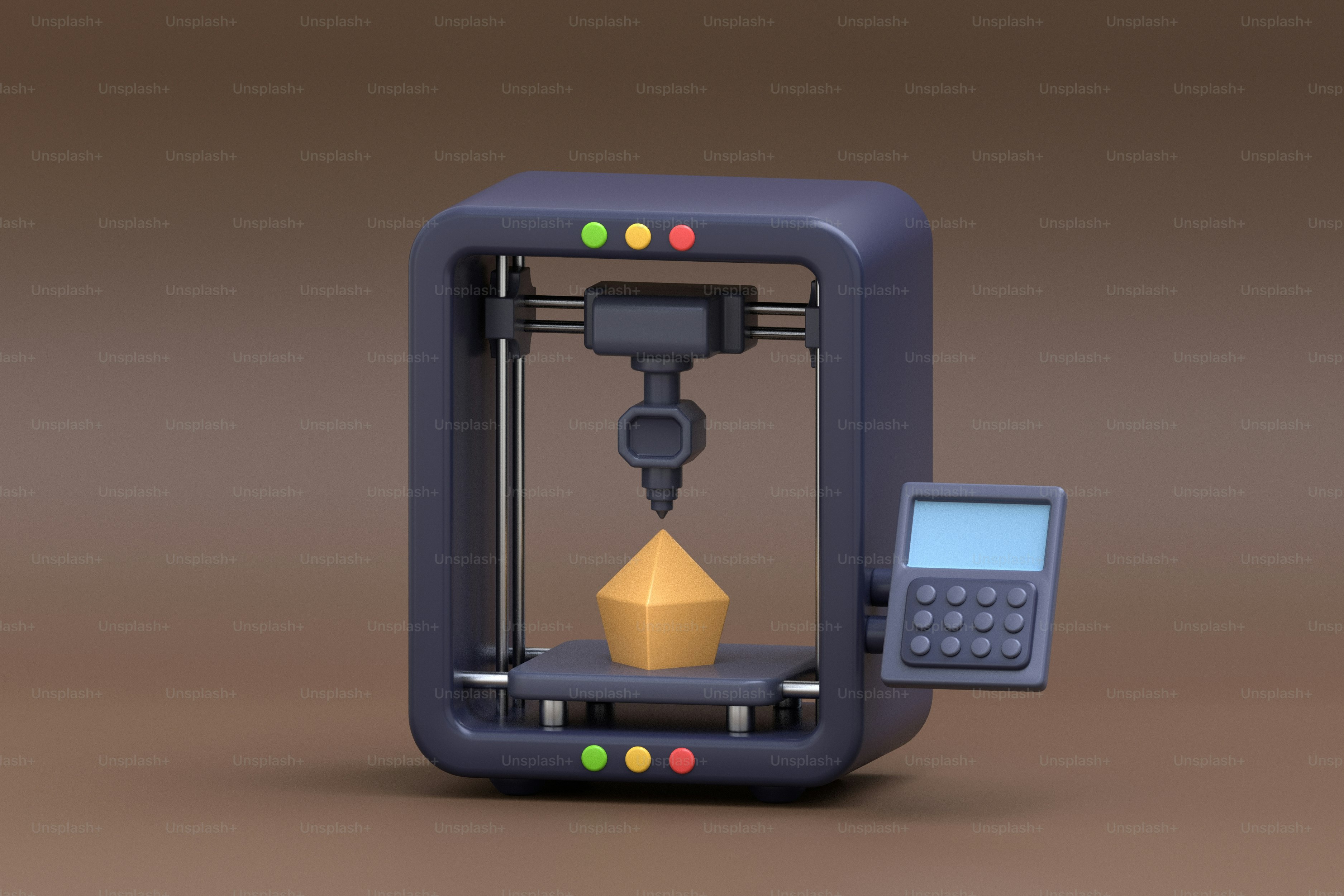 a 3d printed device with a calculator next to it