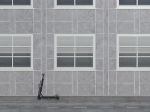 Un scooter está estacionado frente a un edificio