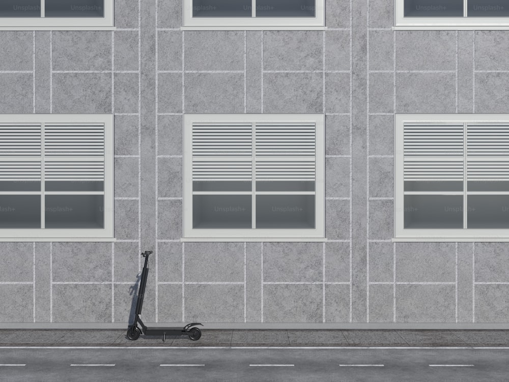 a scooter is parked in front of a building