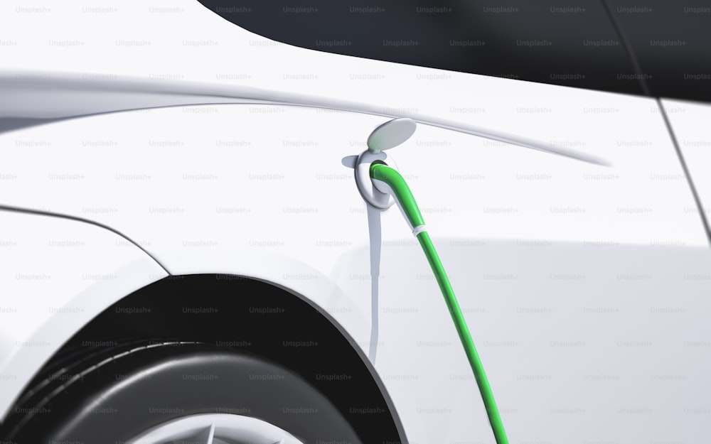 une voiture blanche avec un injecteur de carburant vert attaché