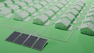 a group of houses with solar panels on top of them