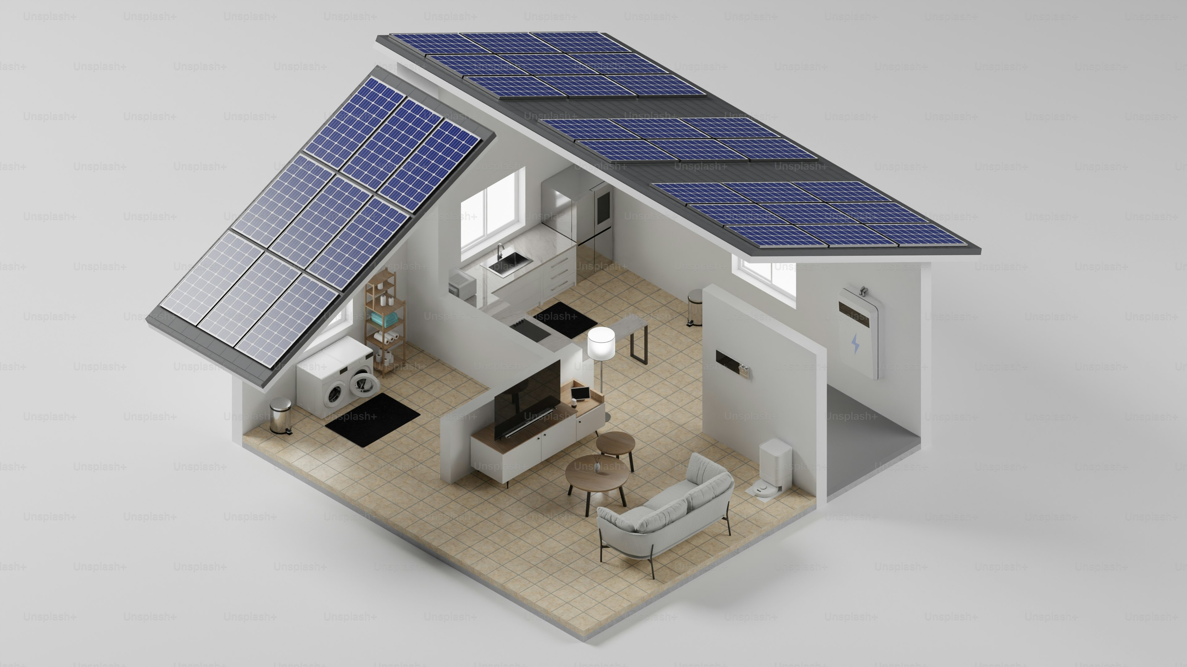 a small house with a solar panel on the roof