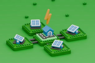 a lego model of a house with solar panels on top of it