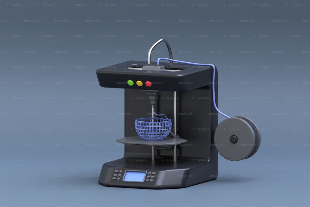 a 3d image of a machine with a basket on it
