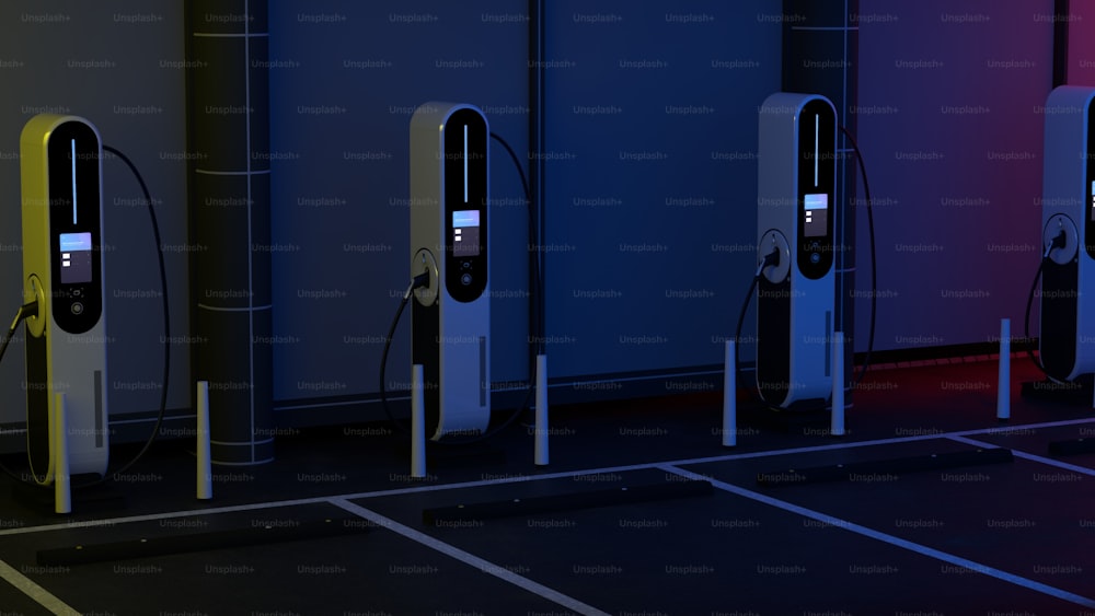 a row of electric cars in a parking lot