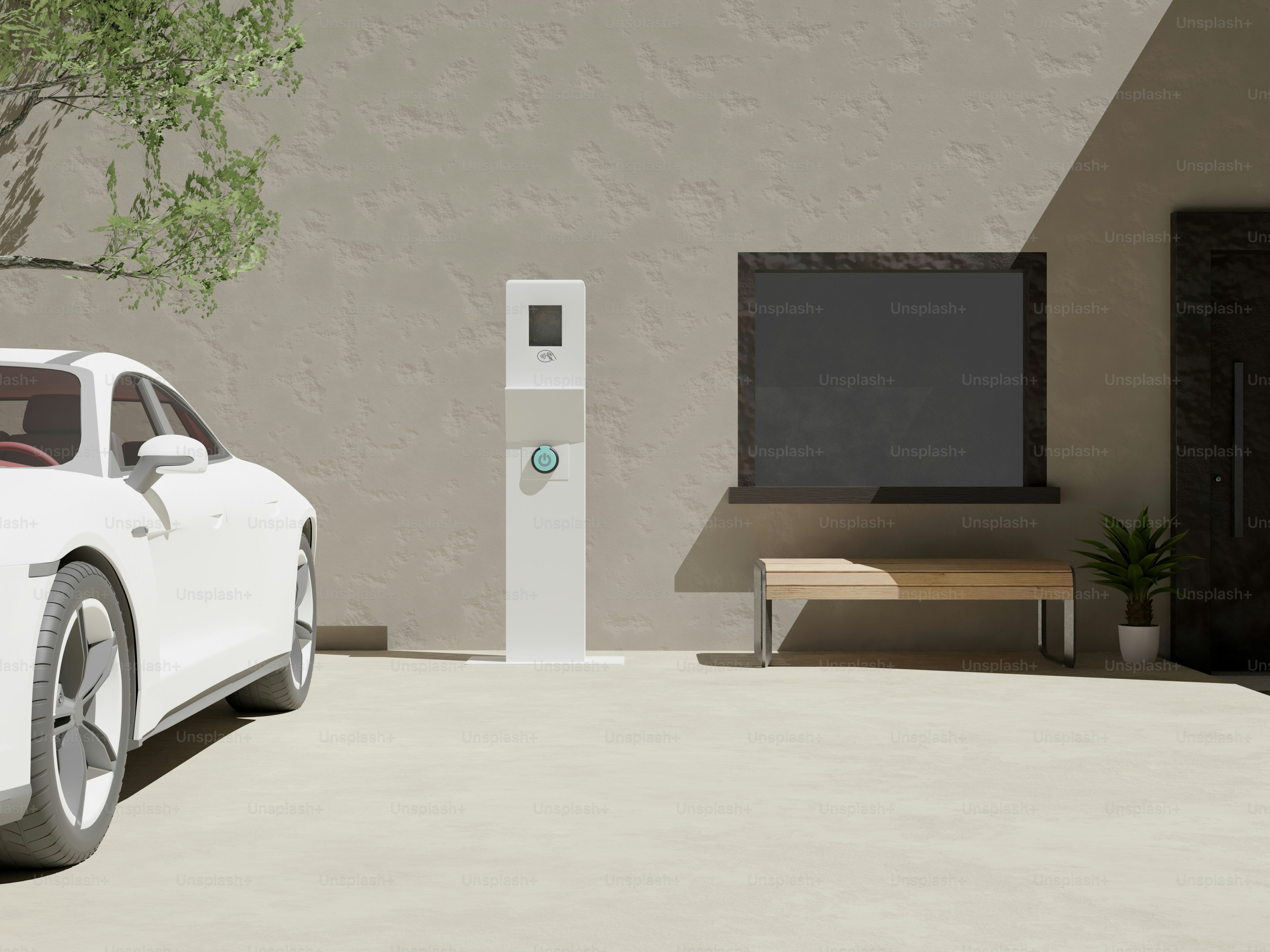 une voiture blanche garée devant un immeuble