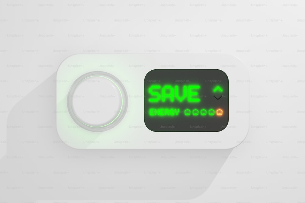 a white button with a green message on it