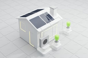 una piccola casa con un pannello solare sopra di essa
