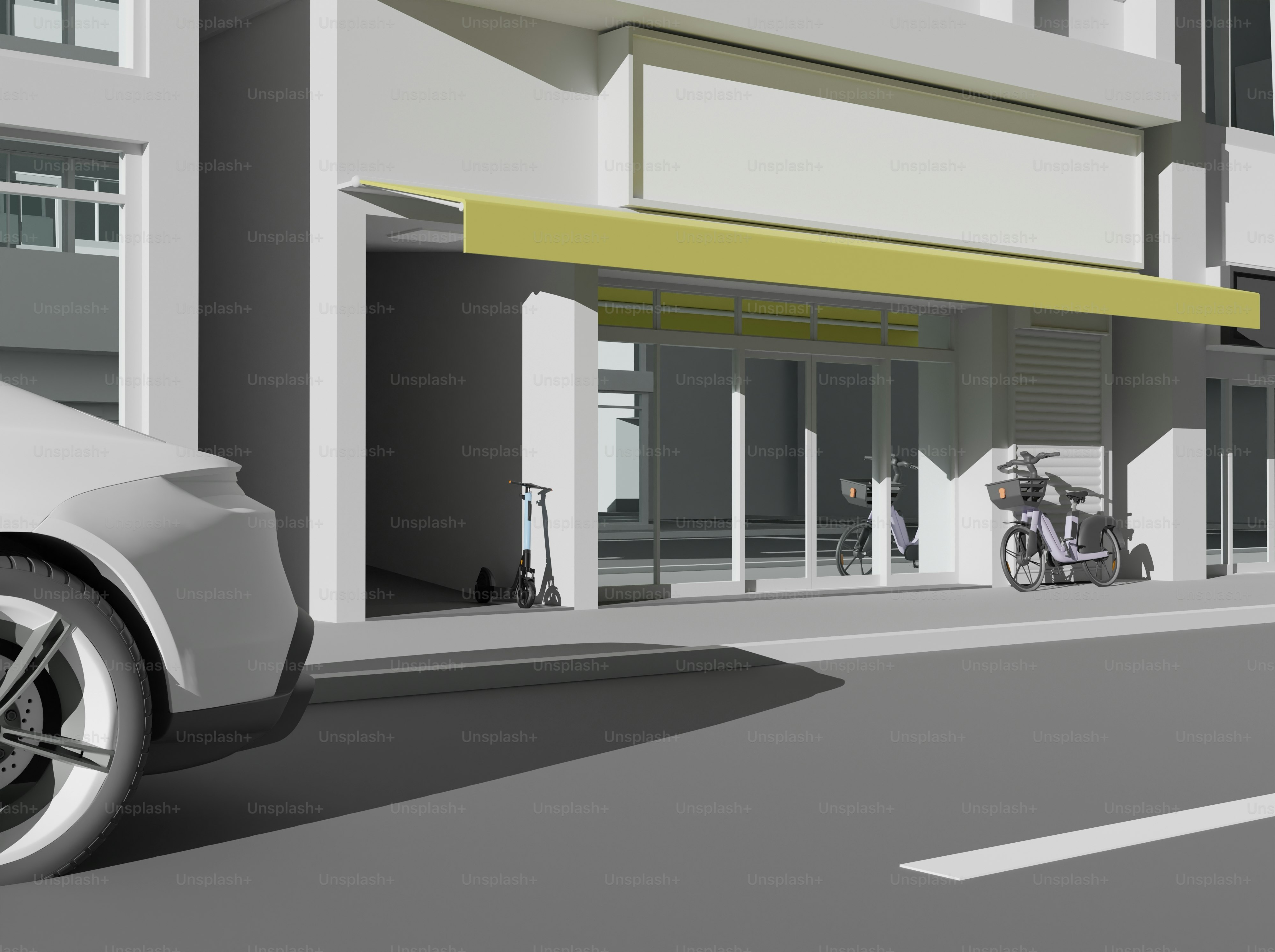 a motorcycle is parked in front of a building