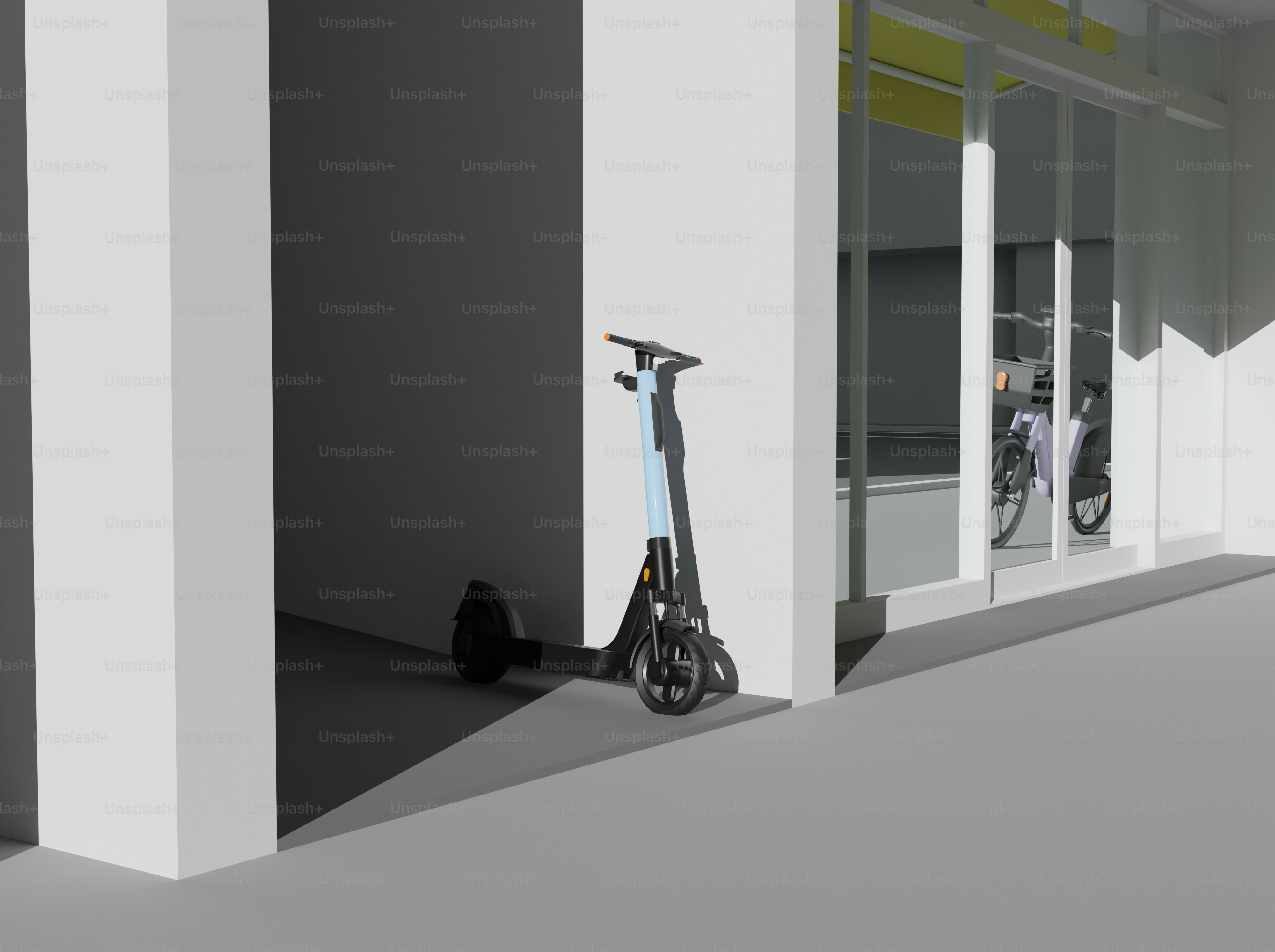 a scooter is parked in front of a building