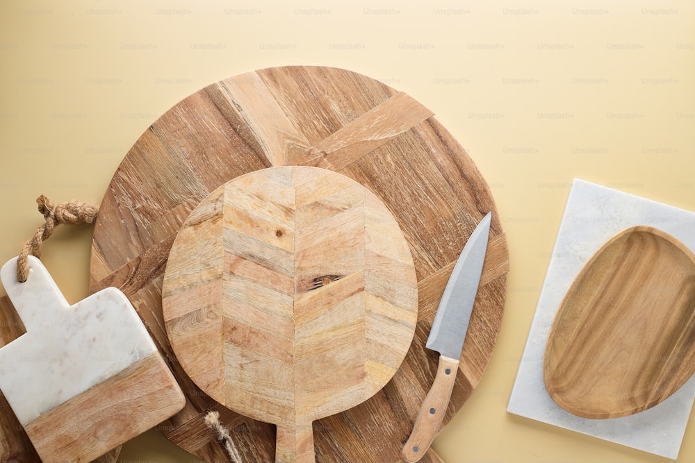 a cutting board with a knife and a cutting board on it