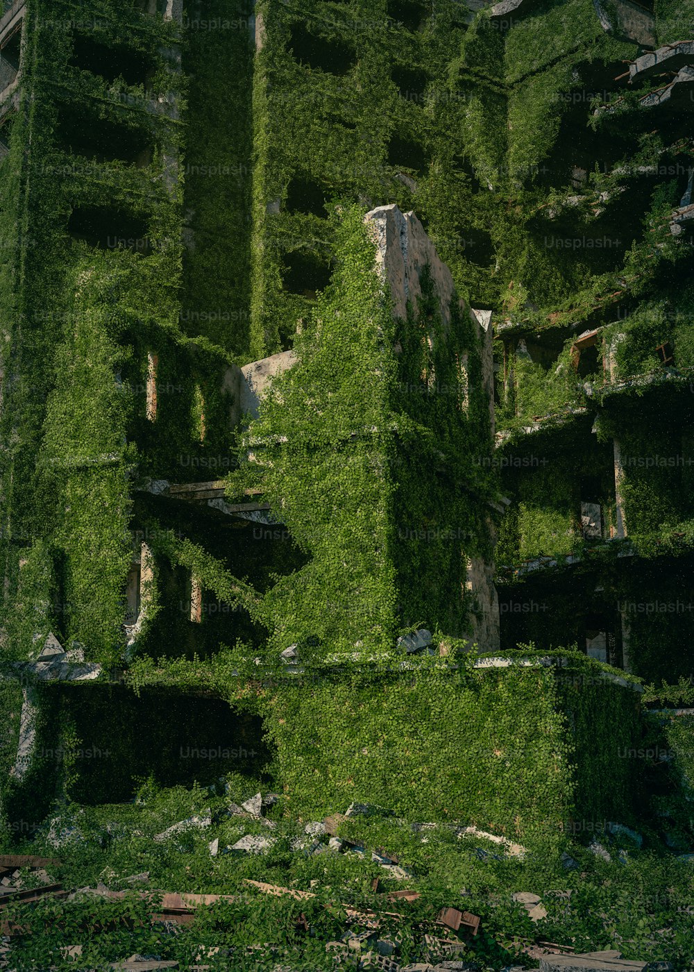 Un edificio muy alto cubierto de muchas plantas verdes