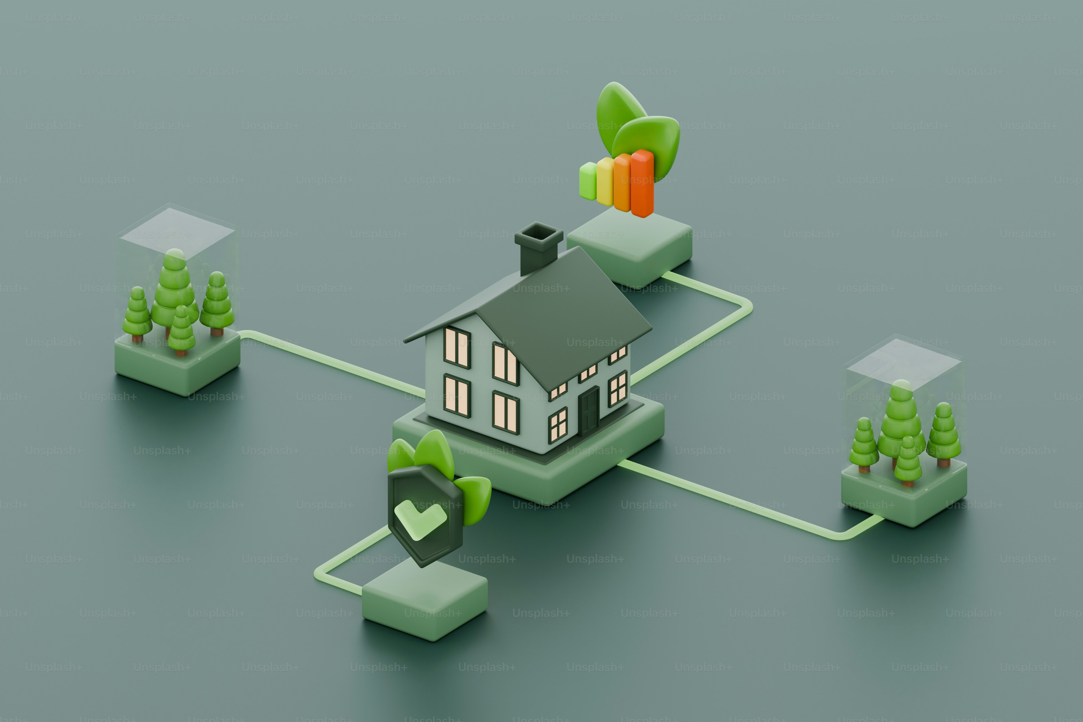 a house surrounded by trees and a line of trees