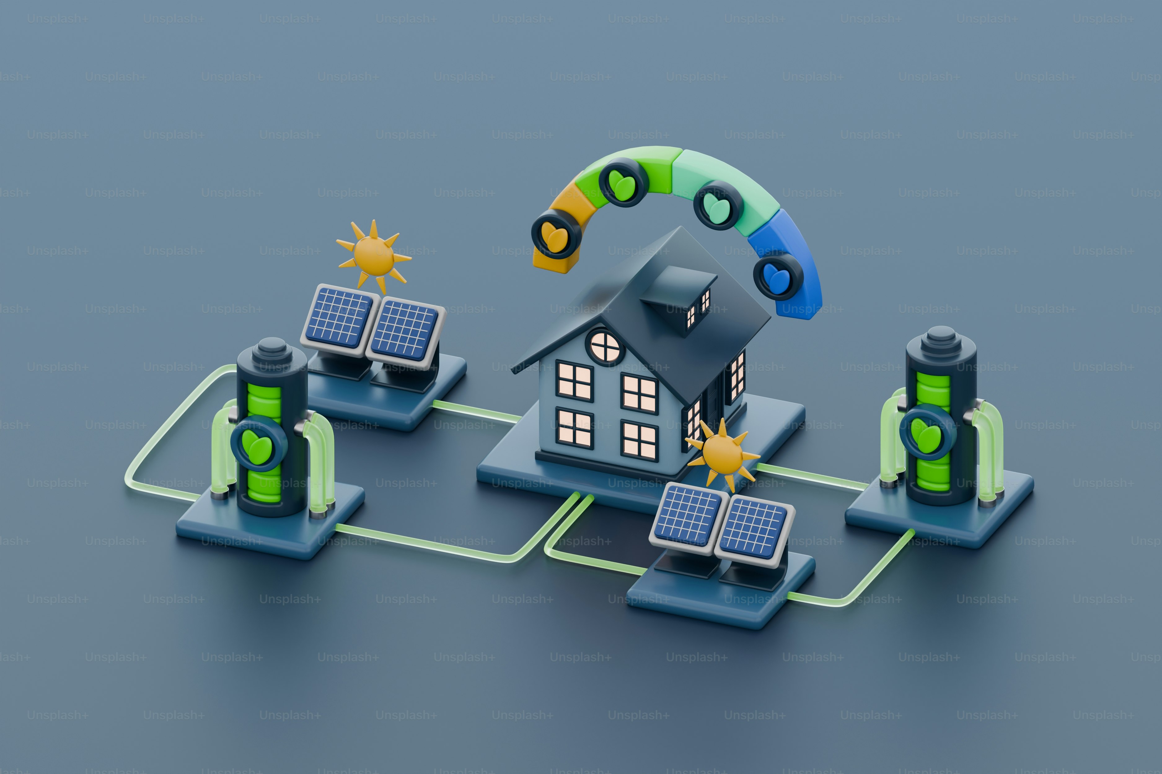 그 위에 태양 전지판이 있는 집