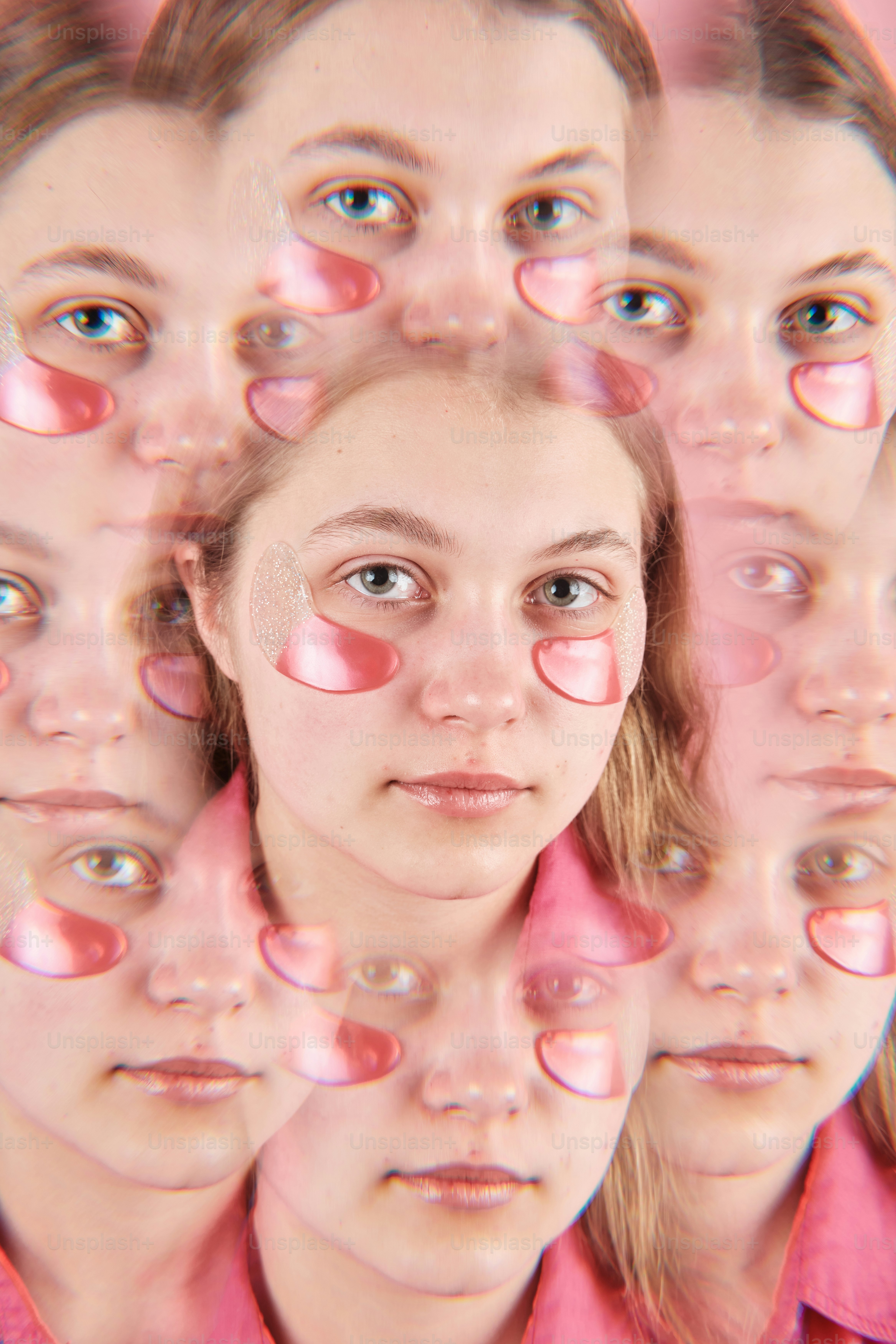 a woman is surrounded by many bubbles of soap on her face