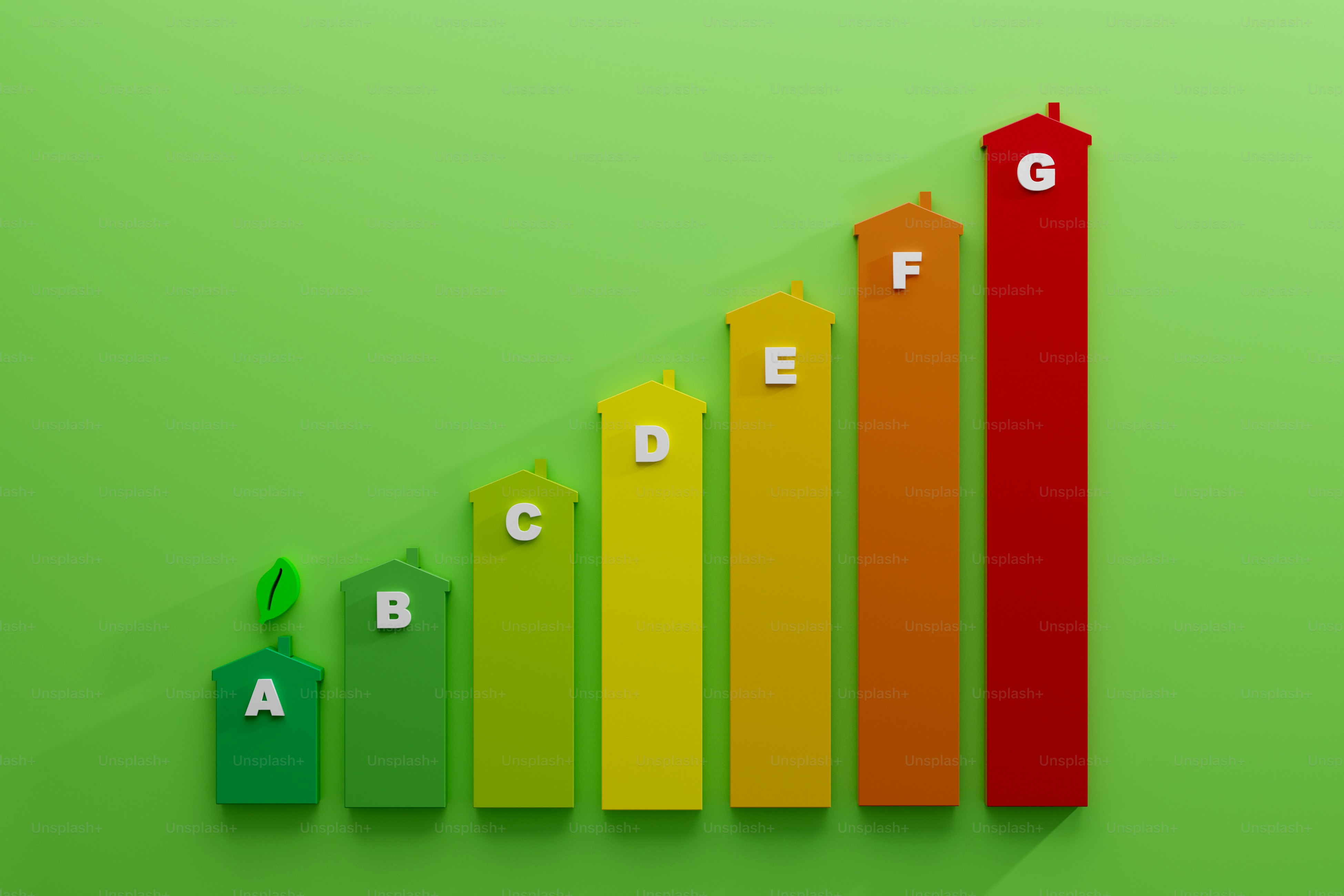 a green and red bar graph with letters on it
