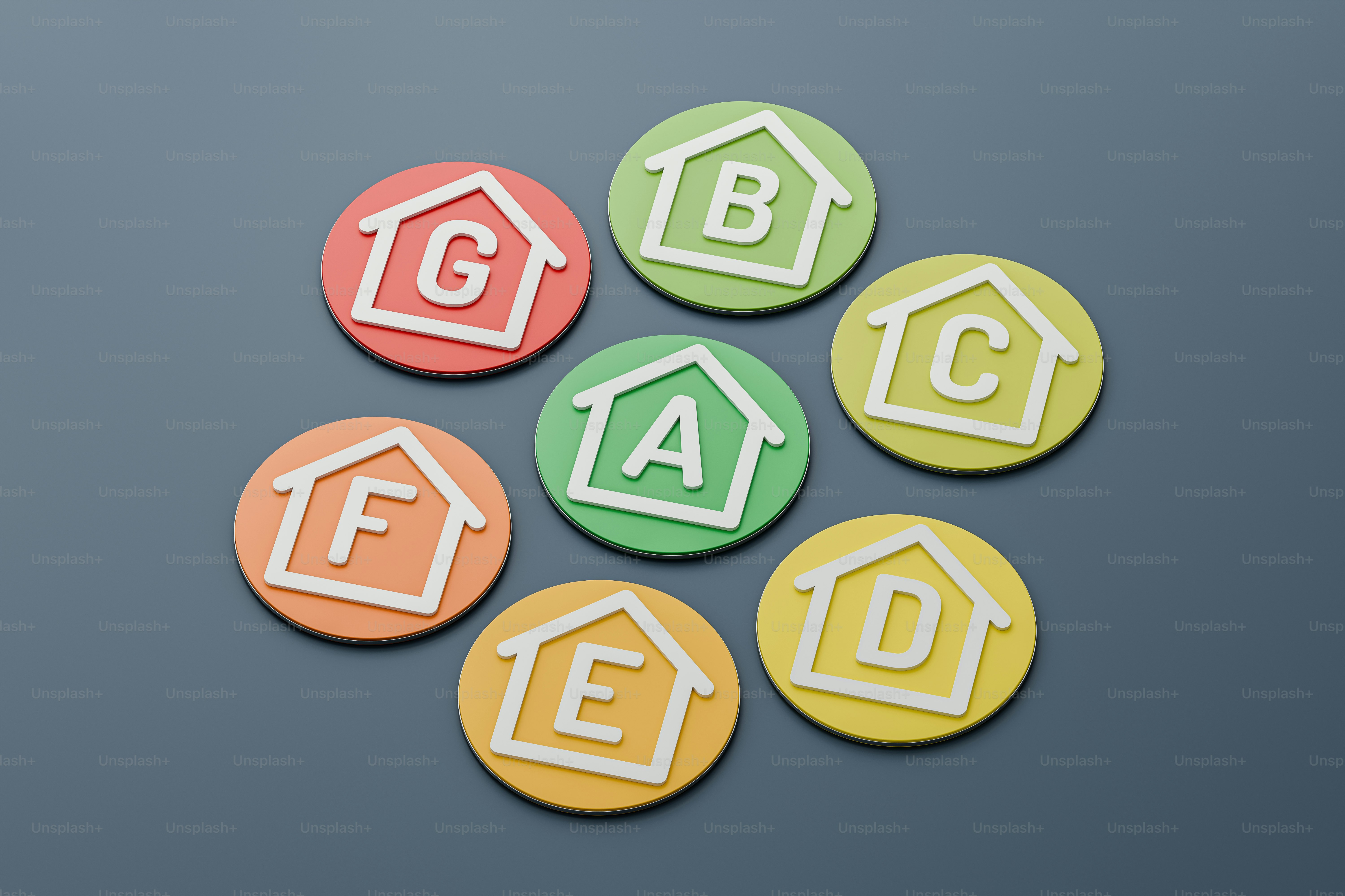 문자 E와 집이 있는 배지 4개 세트