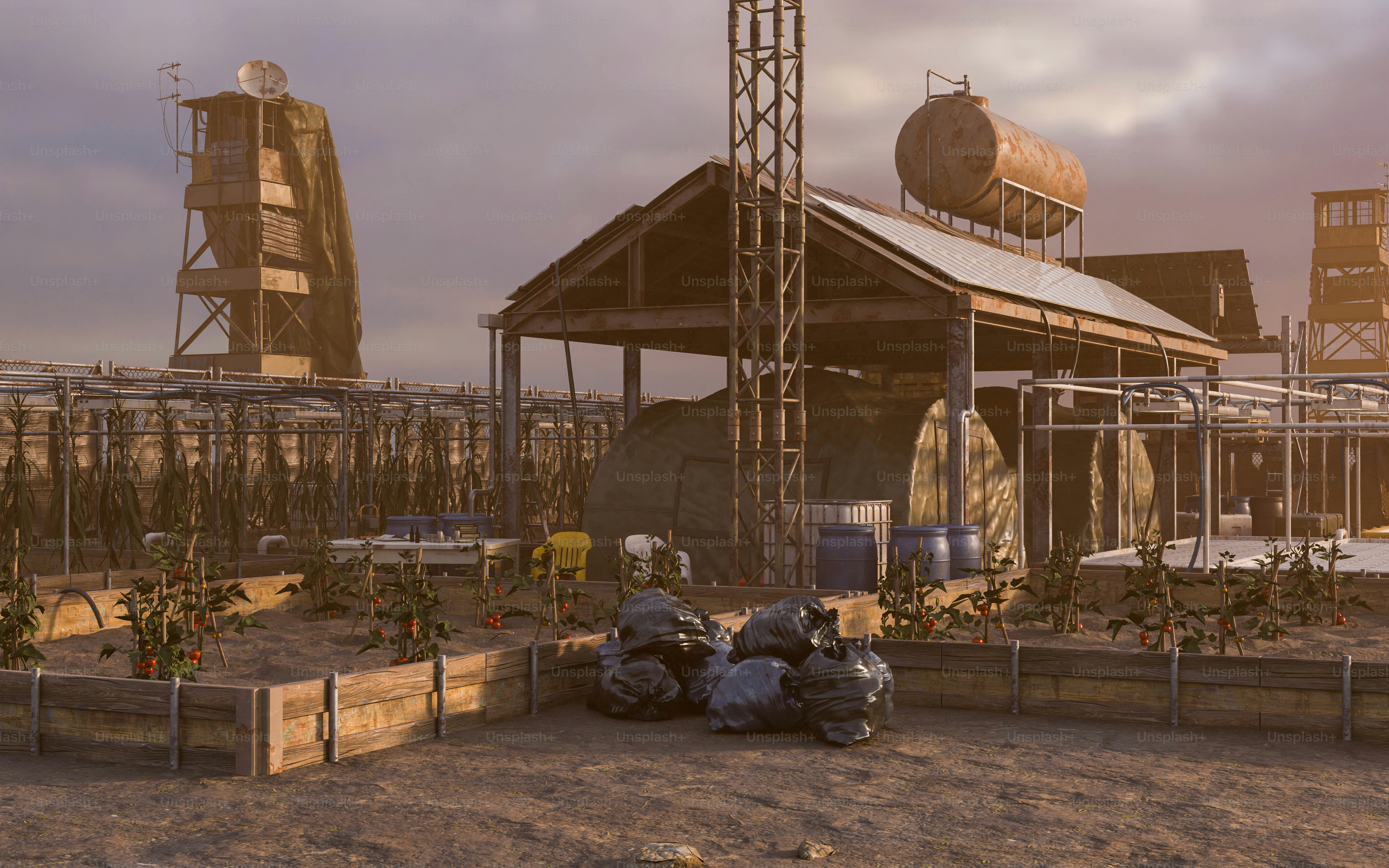 a bunch of bags sitting in front of a building