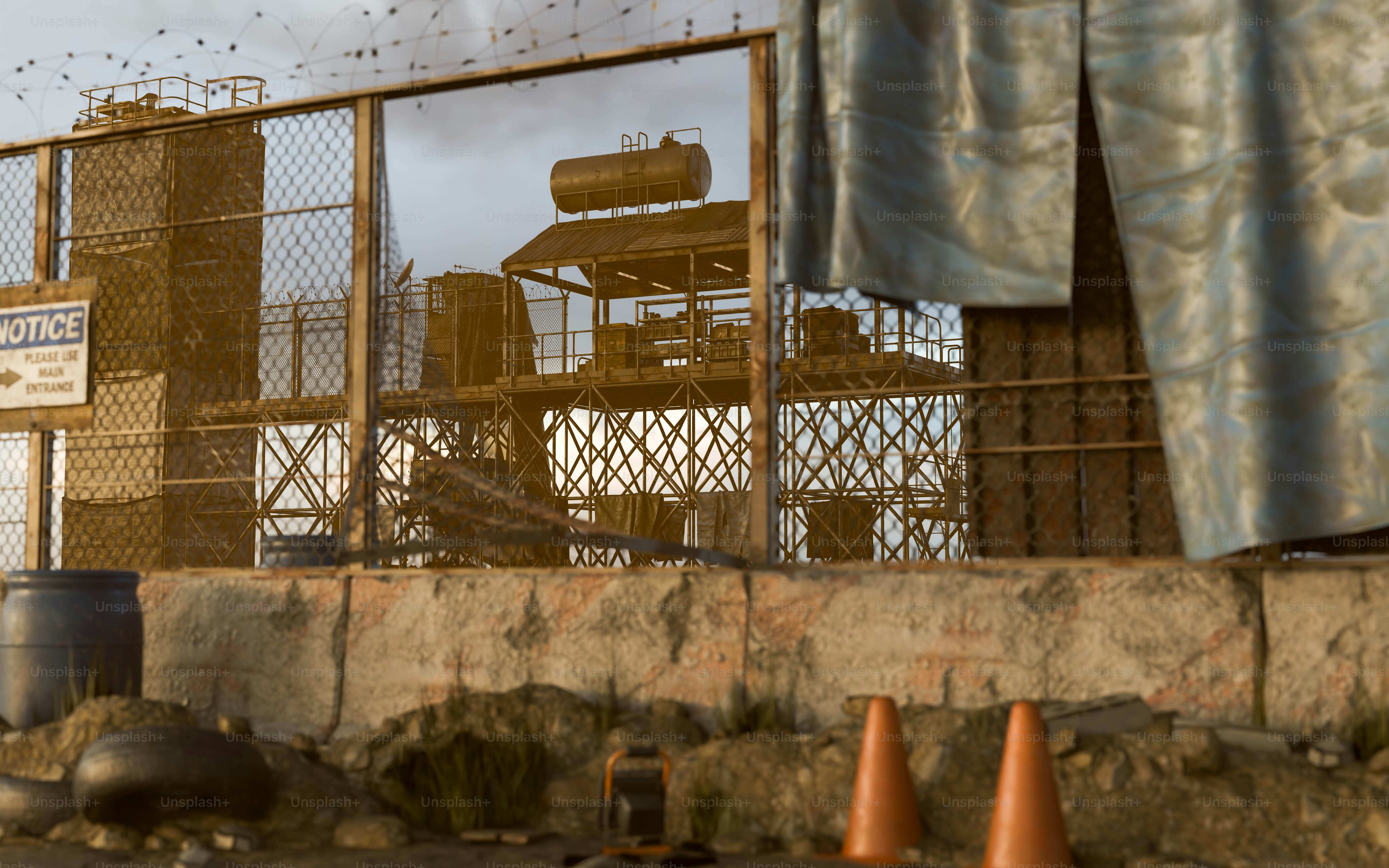 a picture of a fence with a building in the background