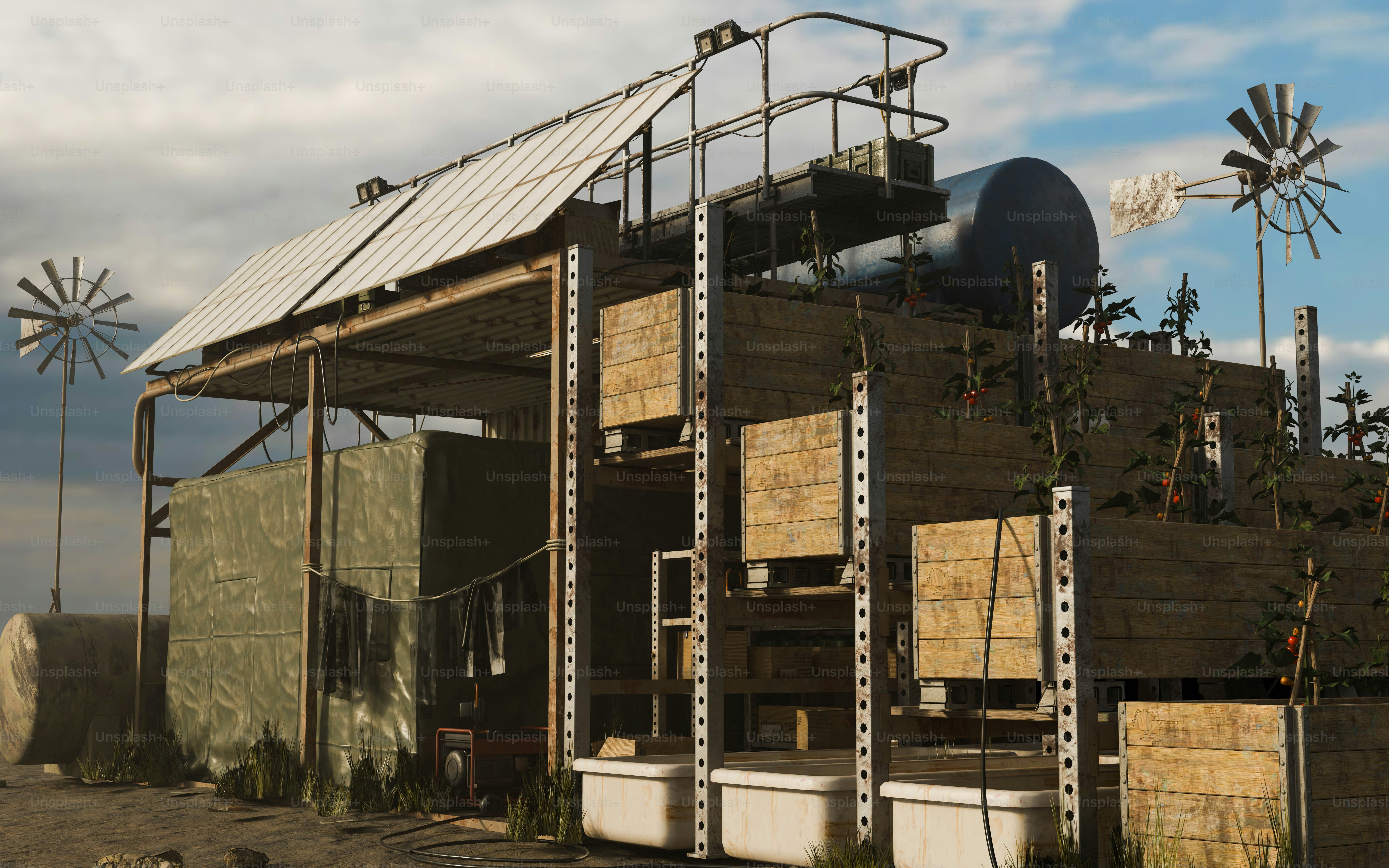 an old building with a windmill in the background