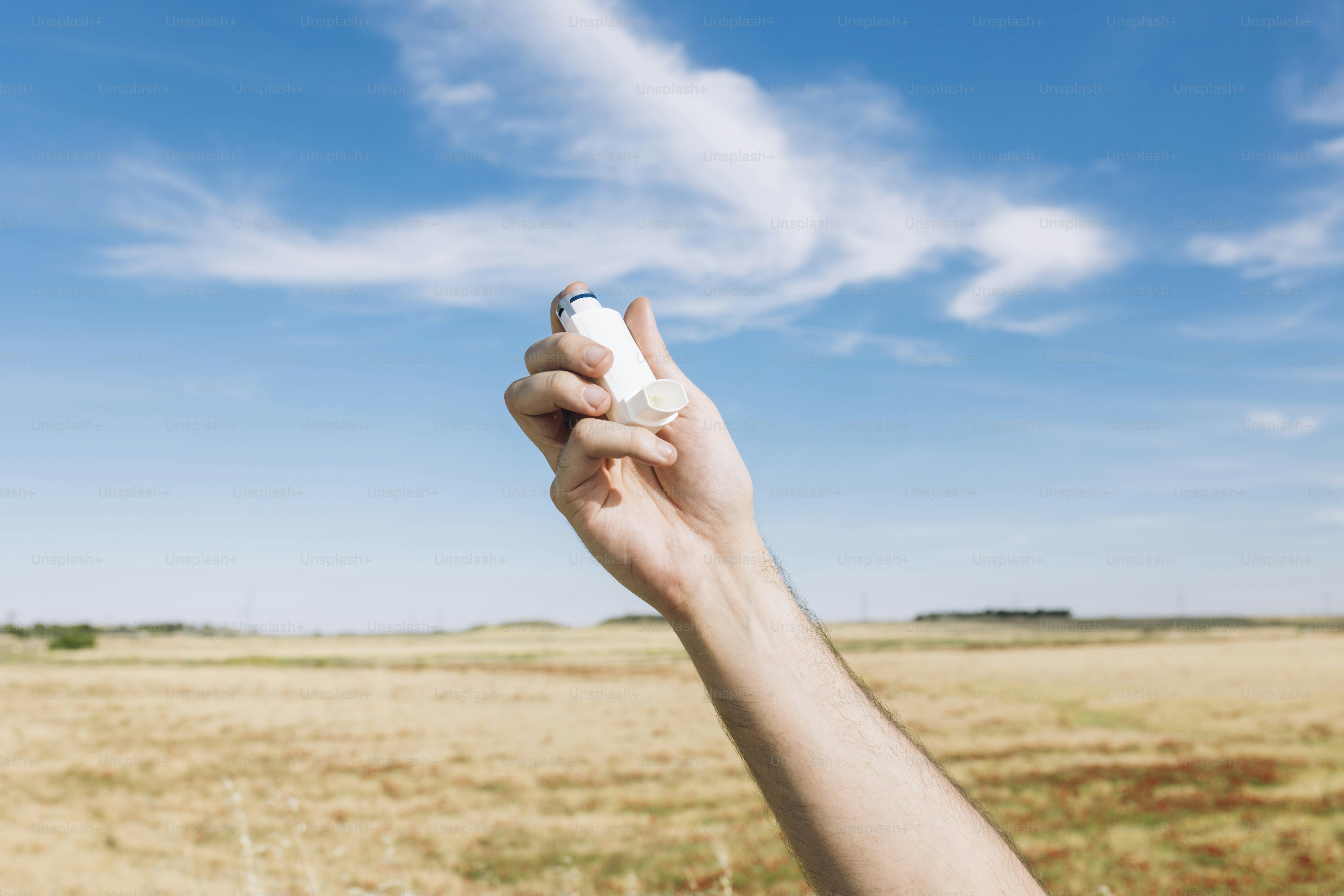 a hand holding a small object in the middle of a field