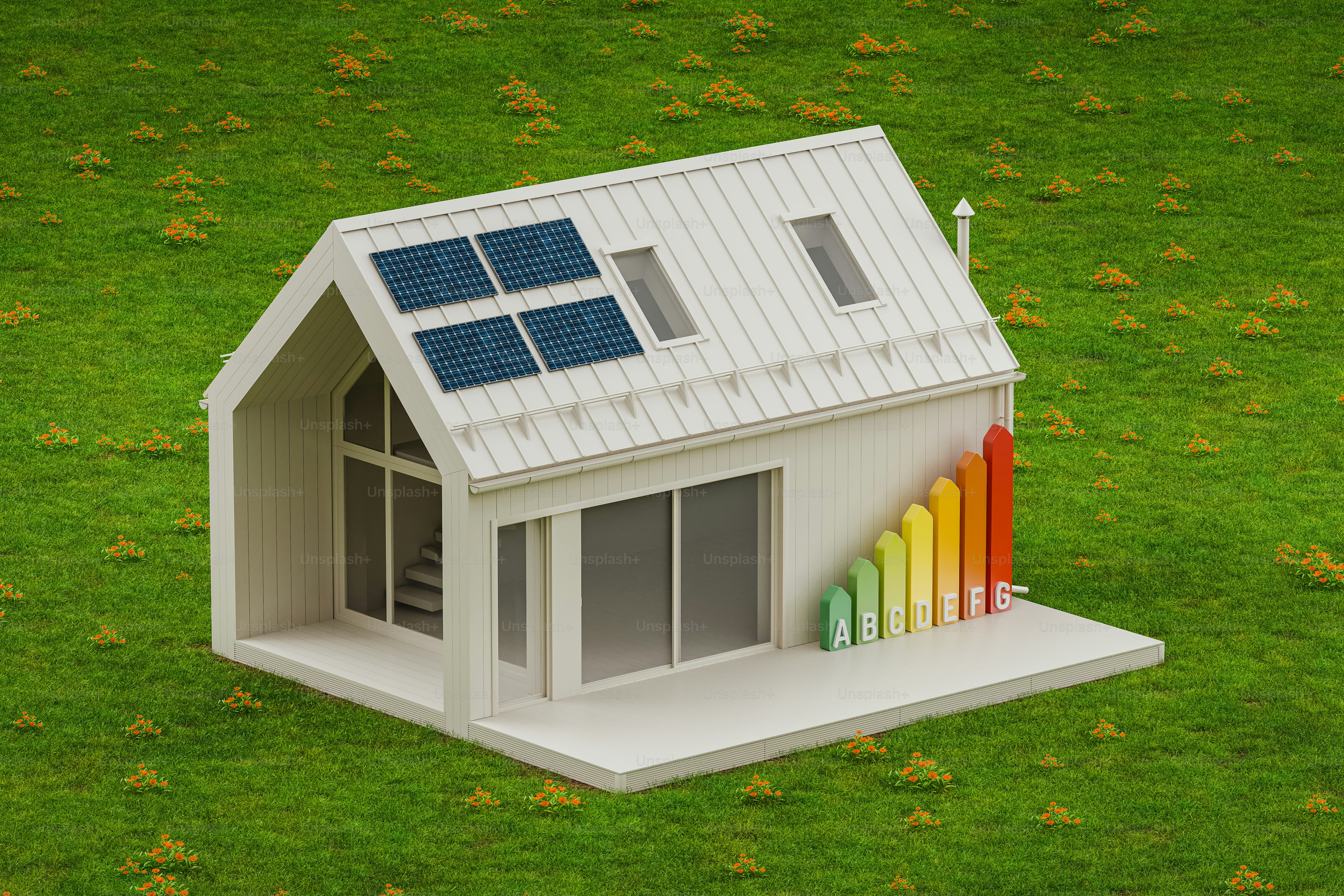 ein Haus mit einem Solarpanel auf dem Dach