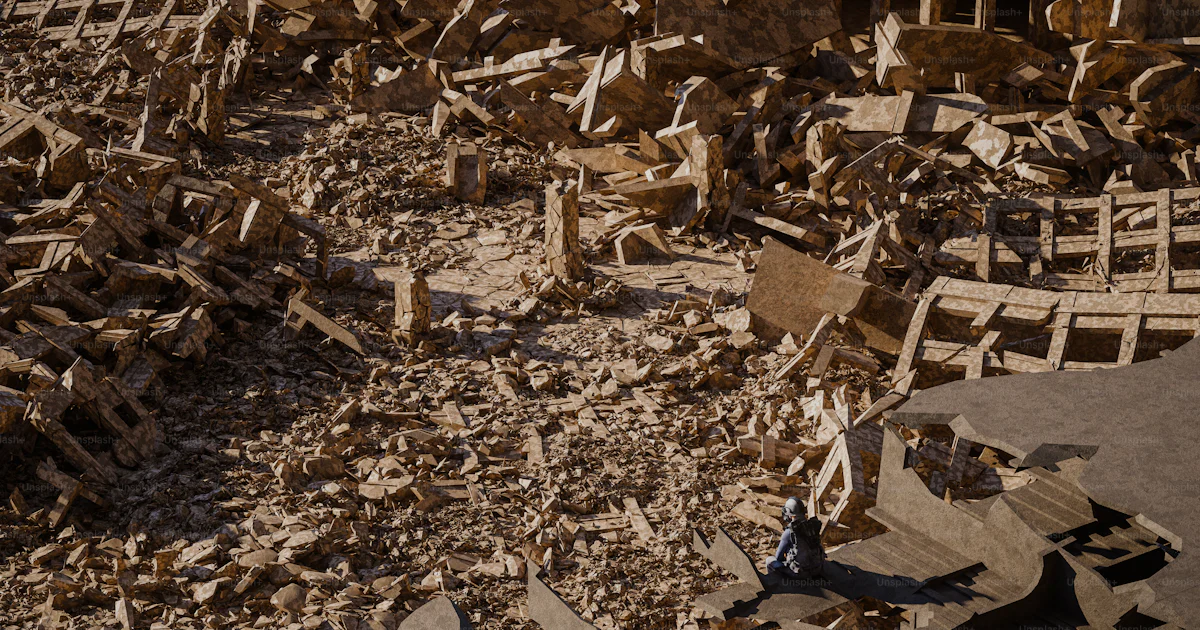 Rubble Standing A pile of rubble with a person standing on top of it photo – Apocalypse ...