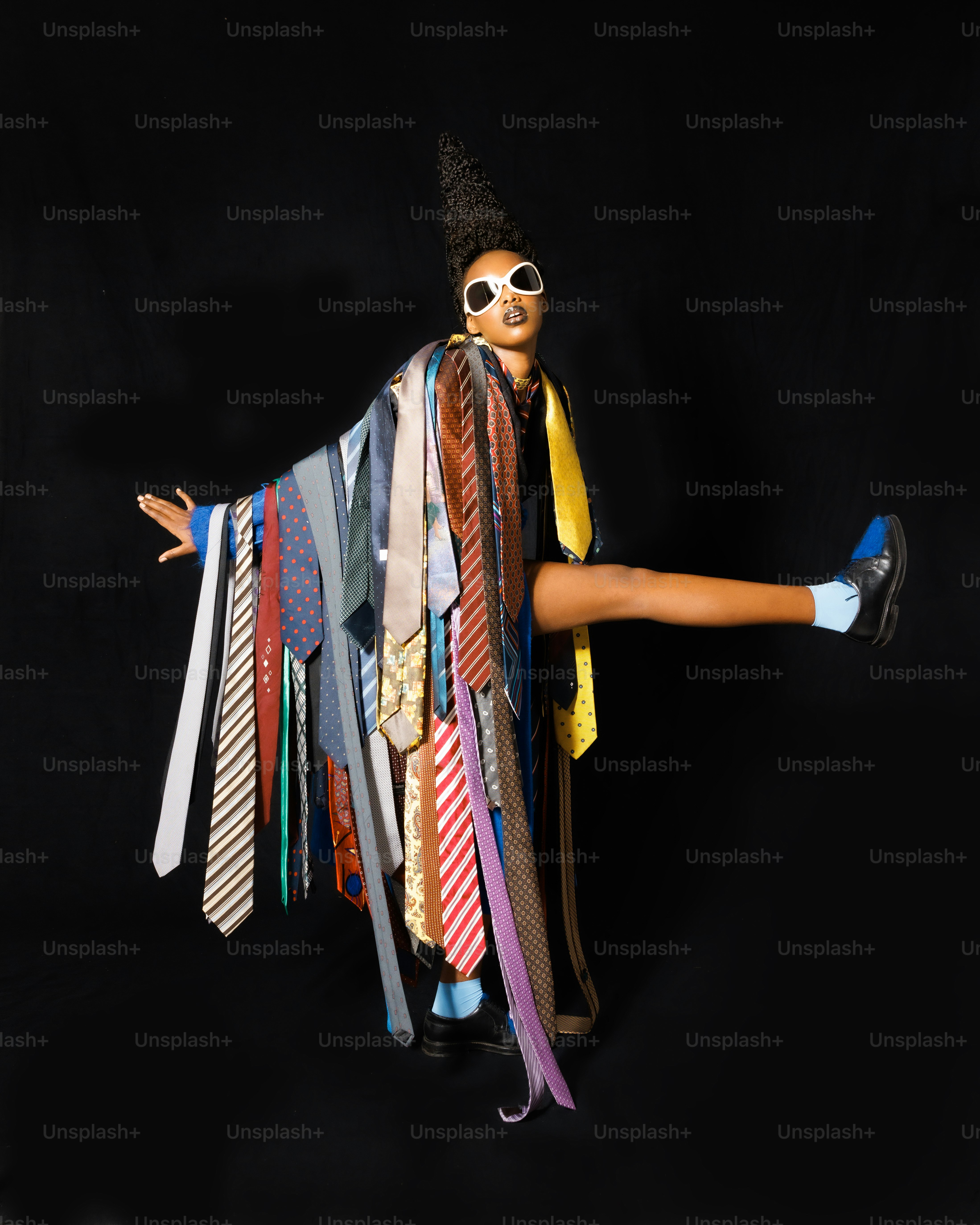 a person dressed in a costume made of ties