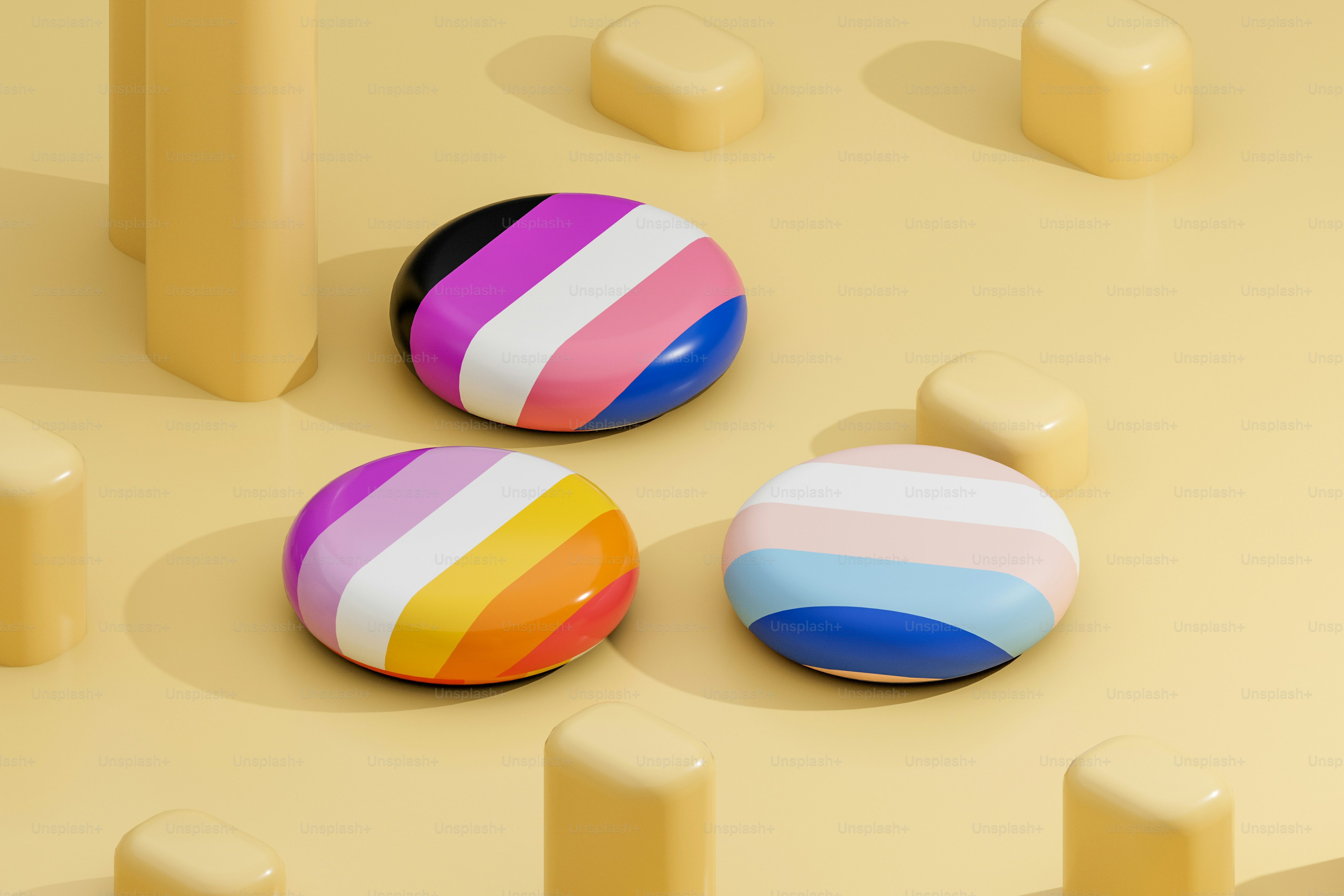 A group of three balls sitting on top of a table photo – Community ...