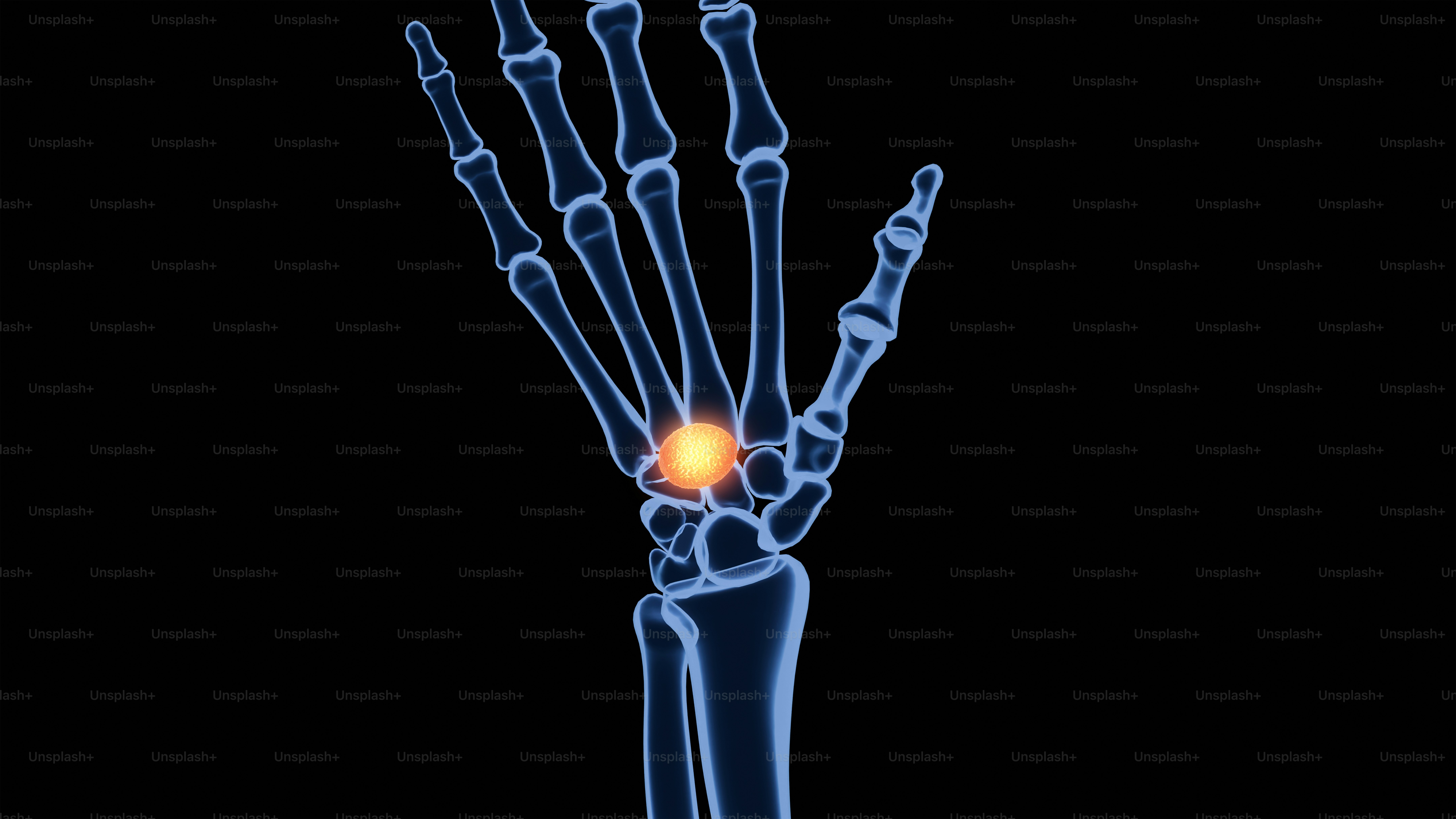 a skeleton's hand with a ball in the middle of it