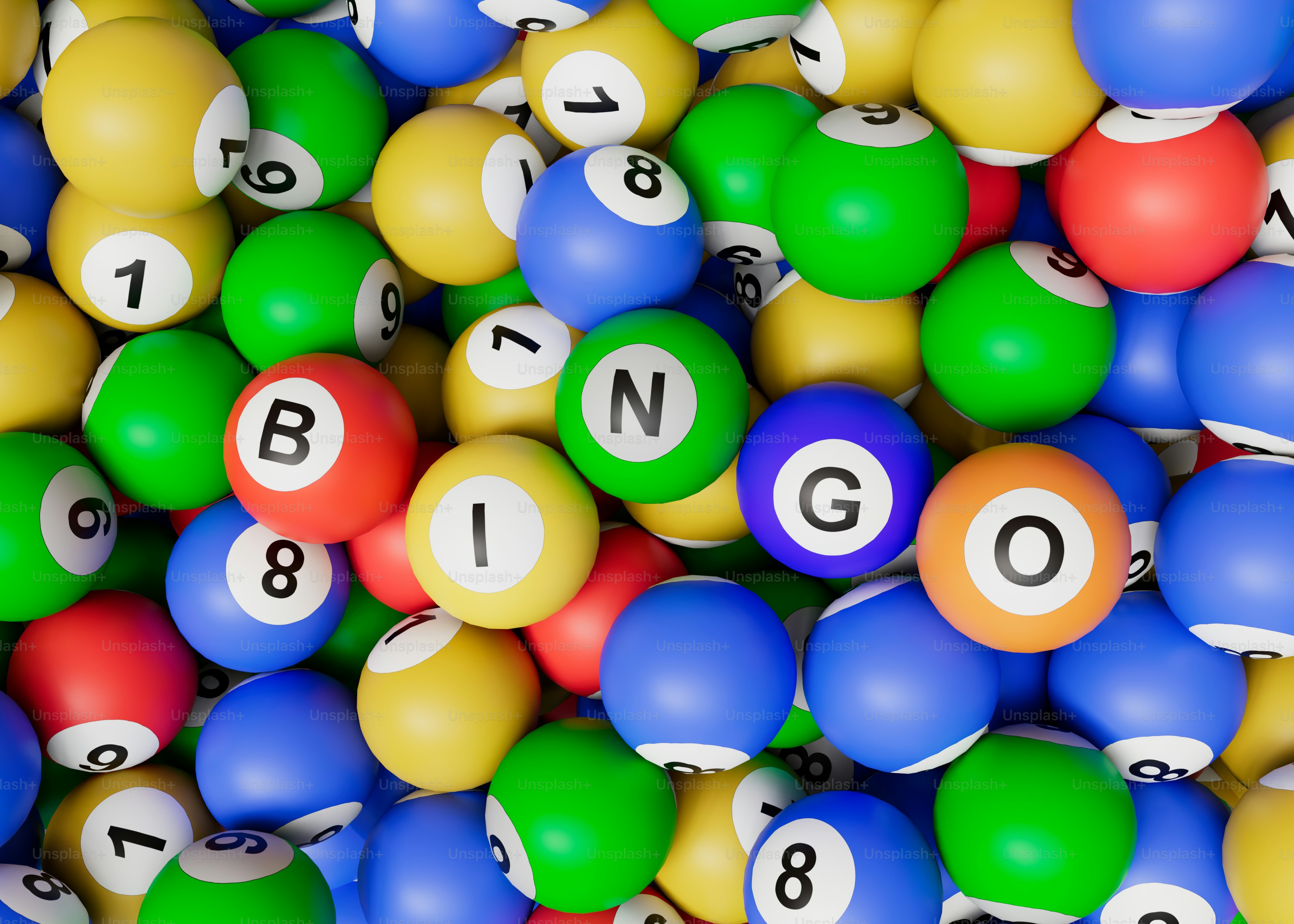 a pile of pool balls with numbers on them