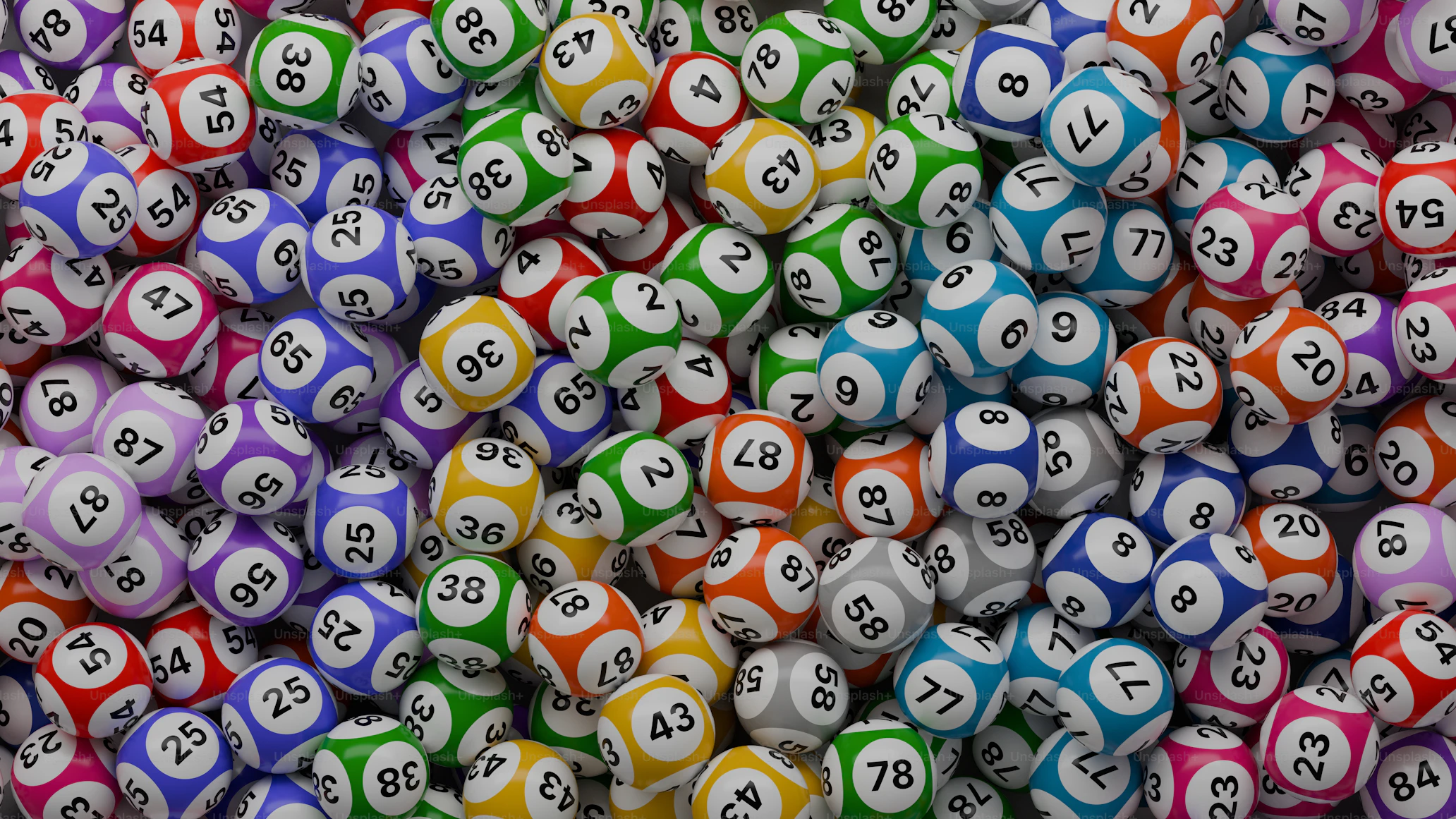 Rows of numbered lottery balls in a draw machine