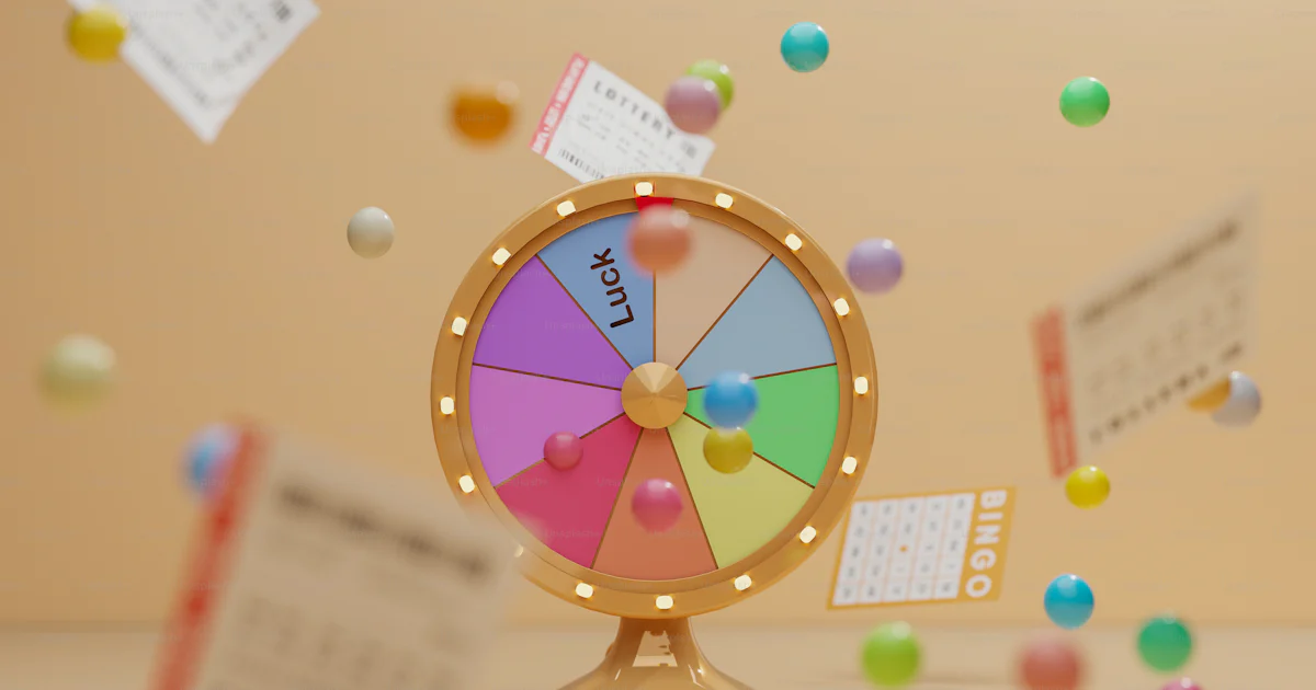 A spinning wheel with a lot of colorful balls around it photo – Bingo ...