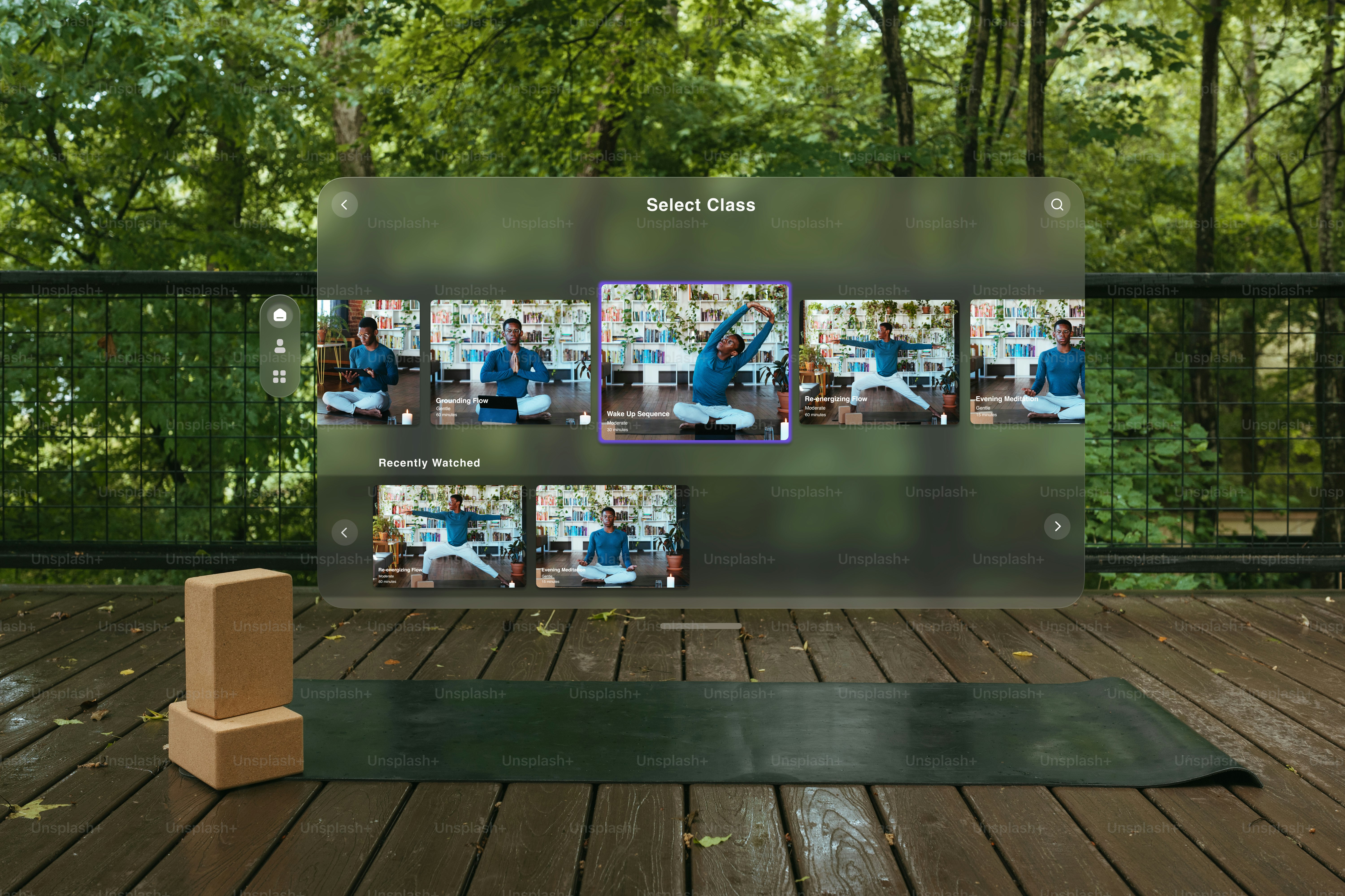 a screen showing a series of photos of people doing yoga