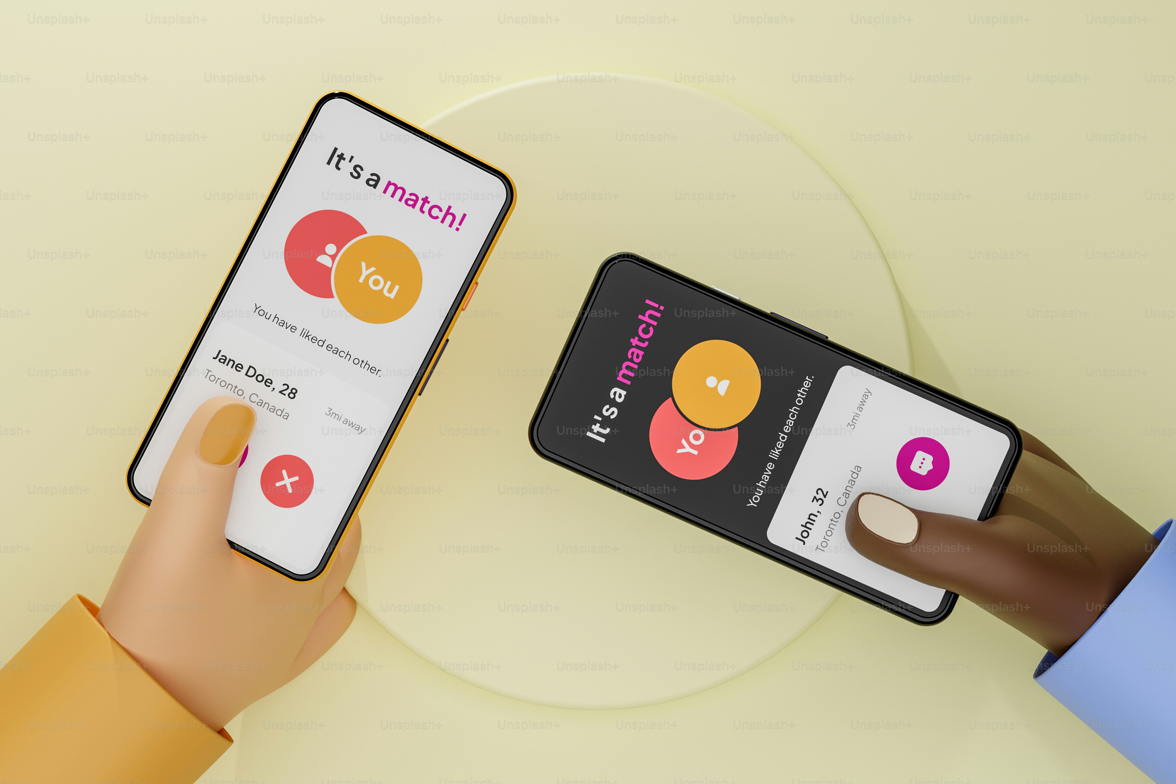 Two smartphones side by side on a pink surface photo – Communication ...
