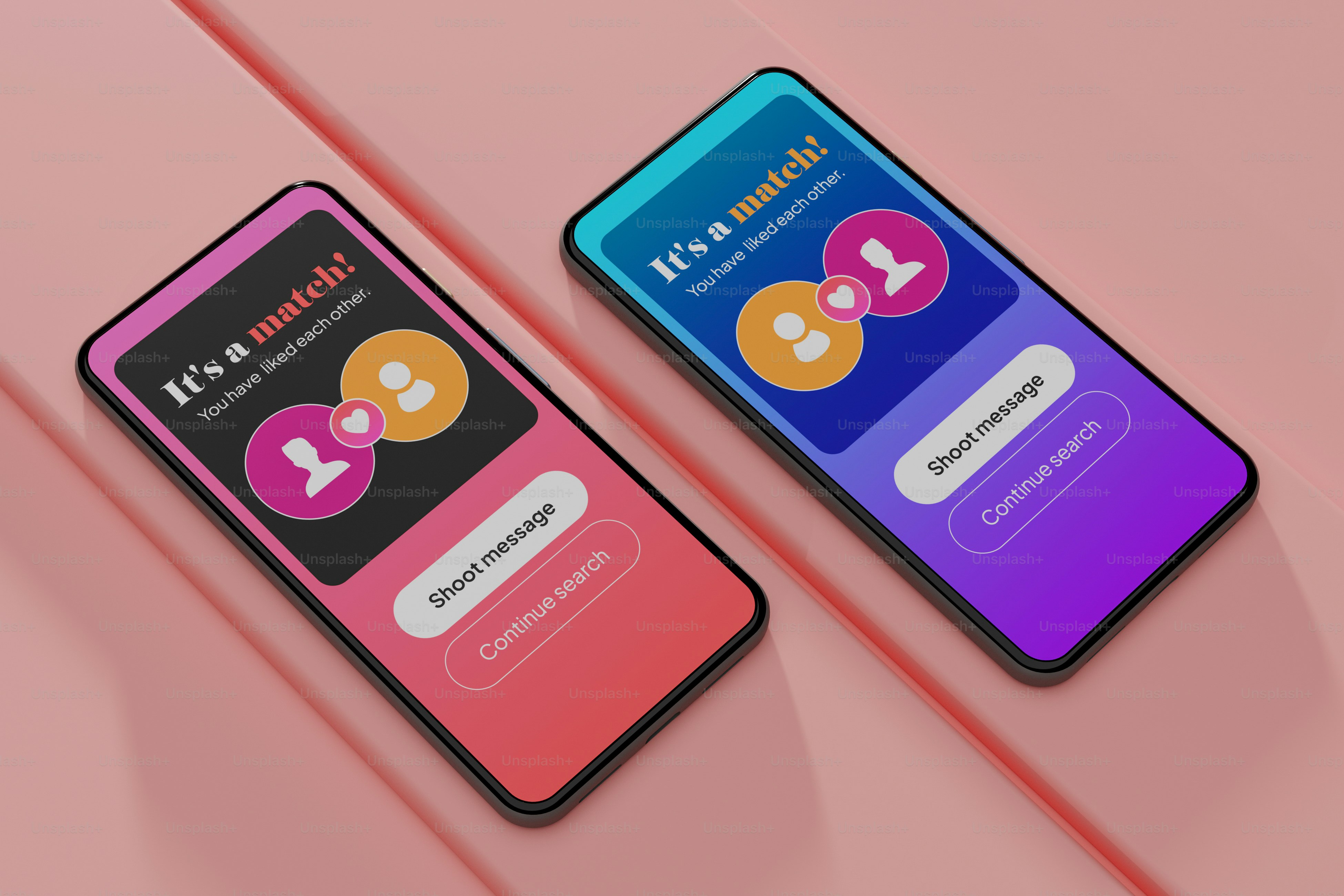 Deux smartphones côte à côte sur une surface rose