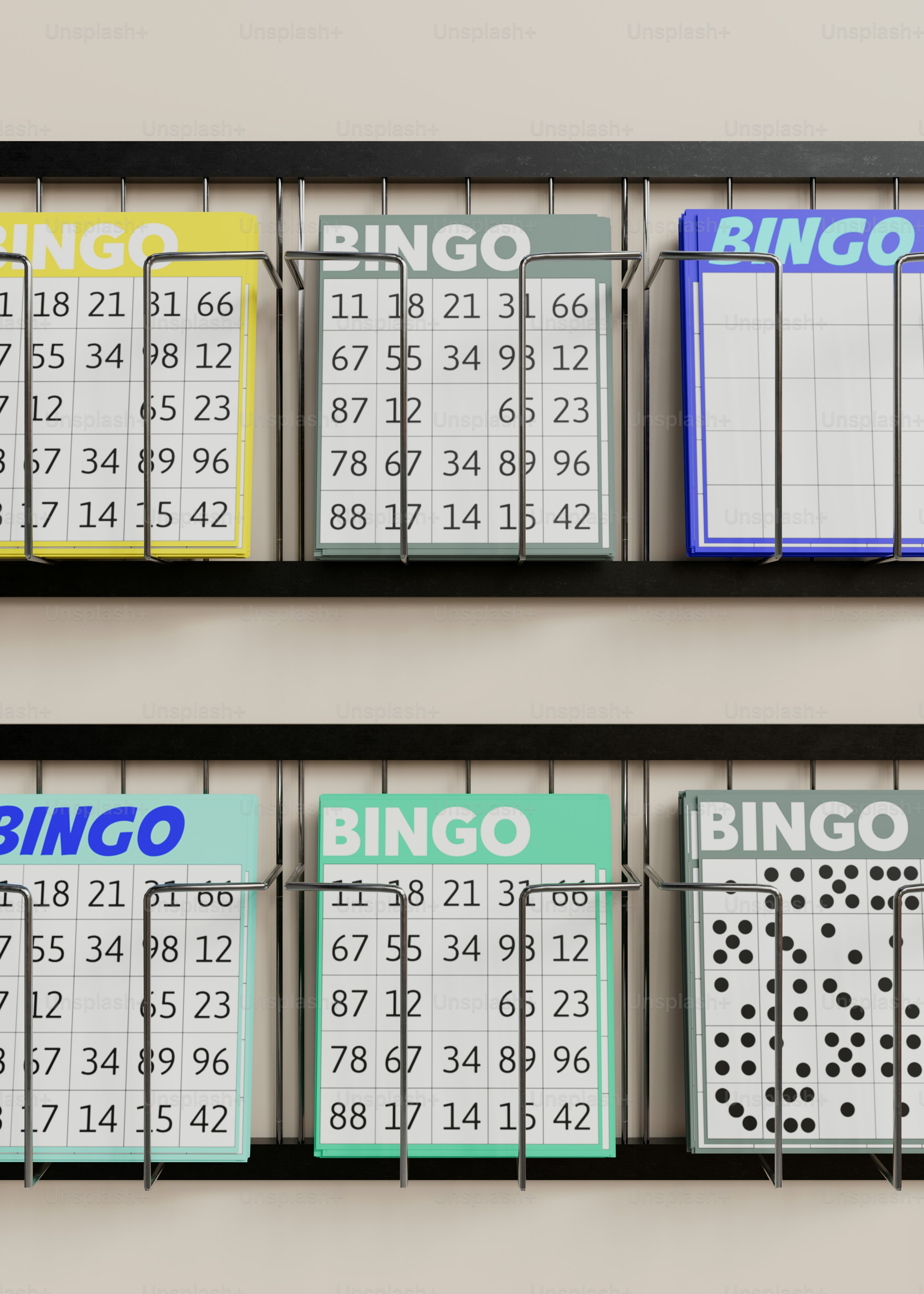 A couple of shelves that have different types of numbers on them