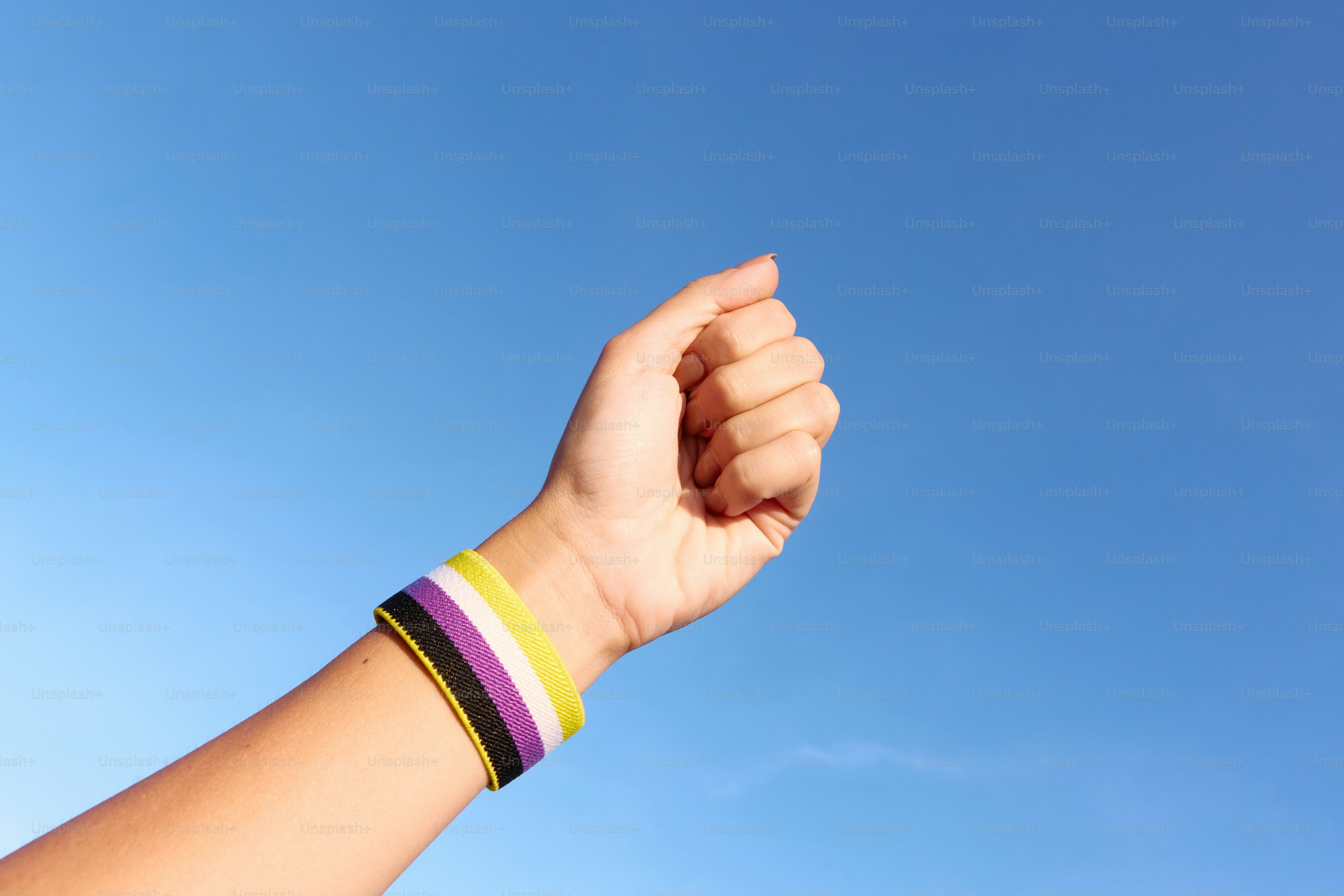 A person holding a kite in the air