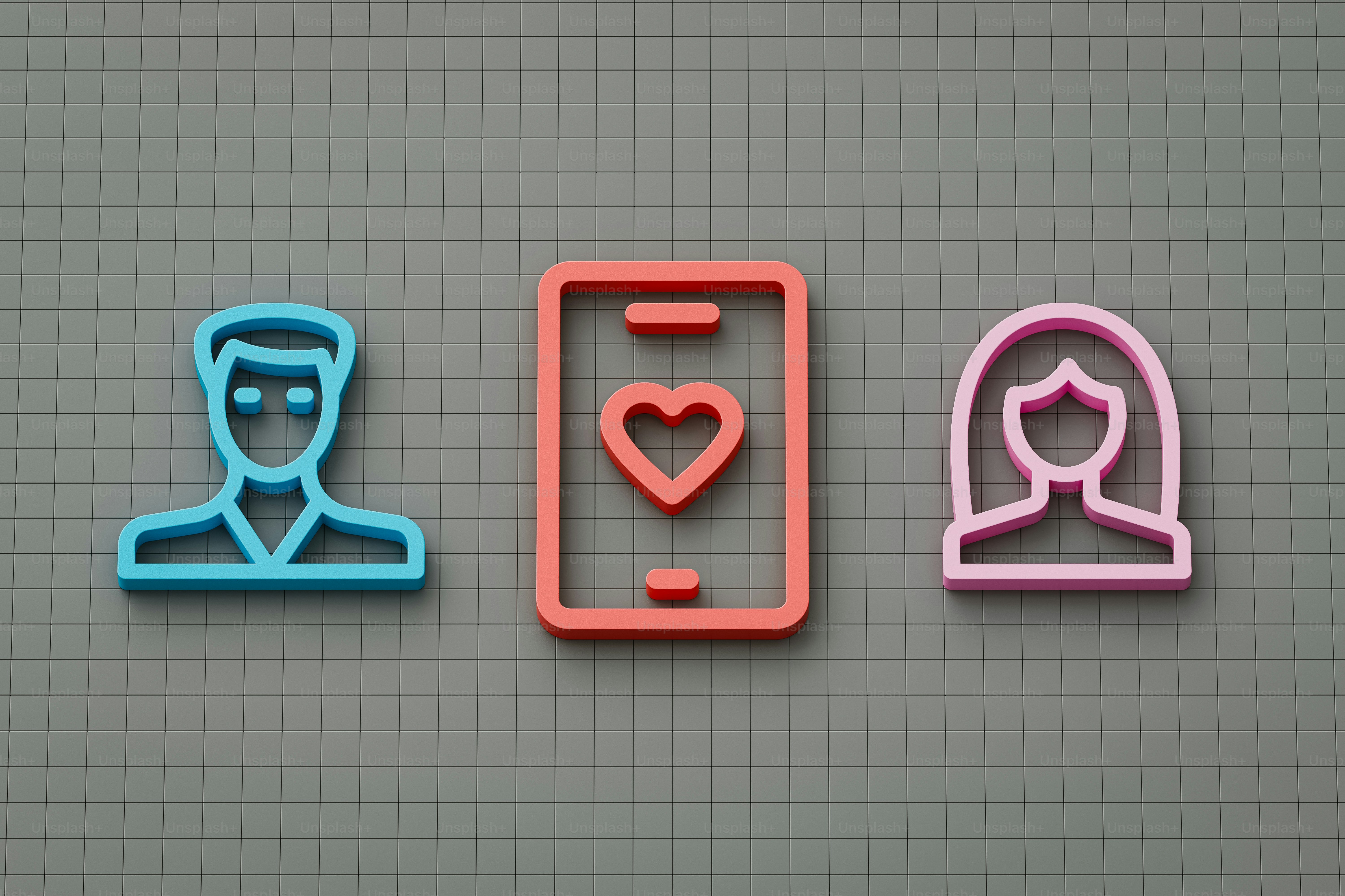 three paper cutouts of people and a heart