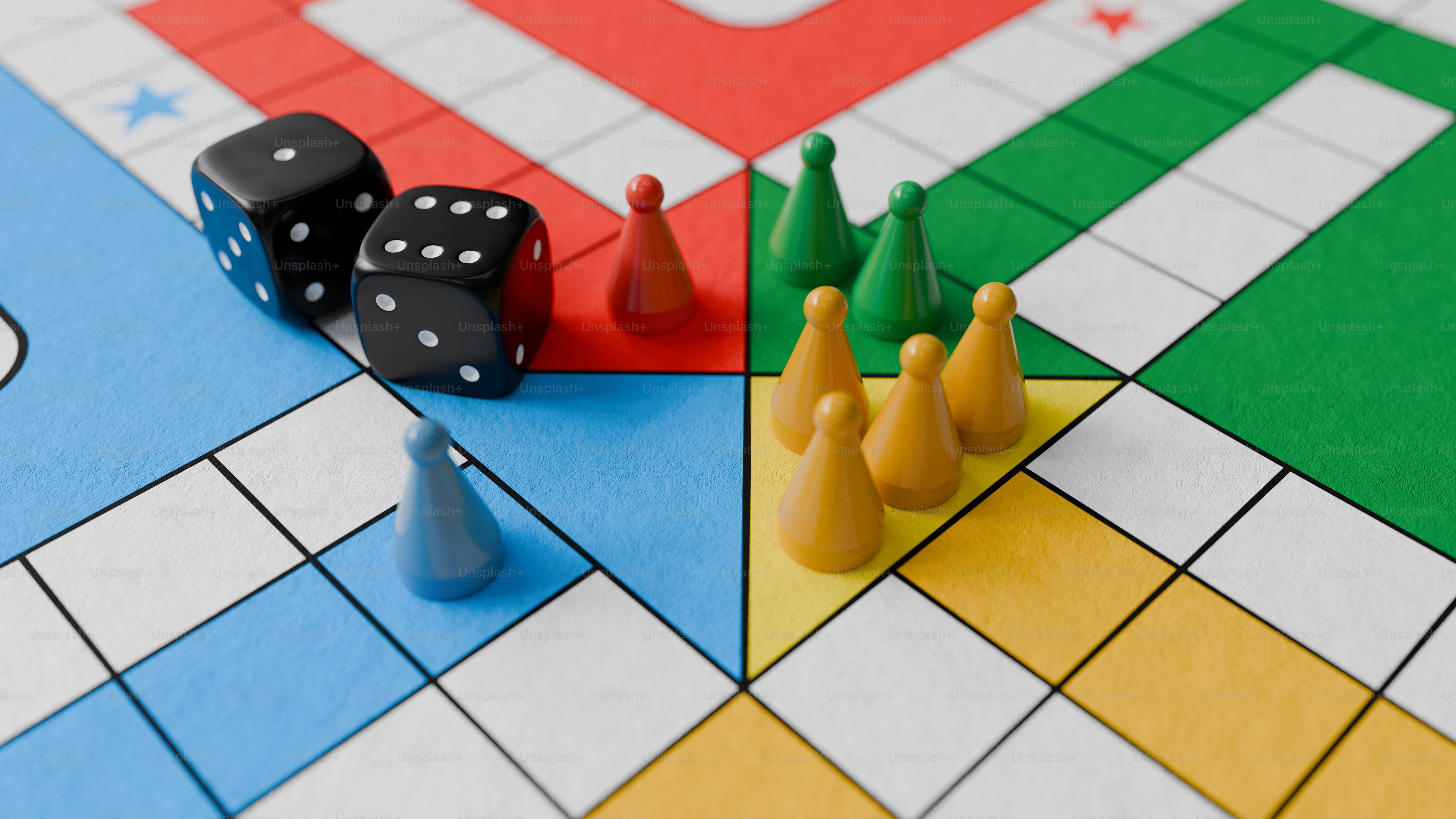 A close up of a board game with dices