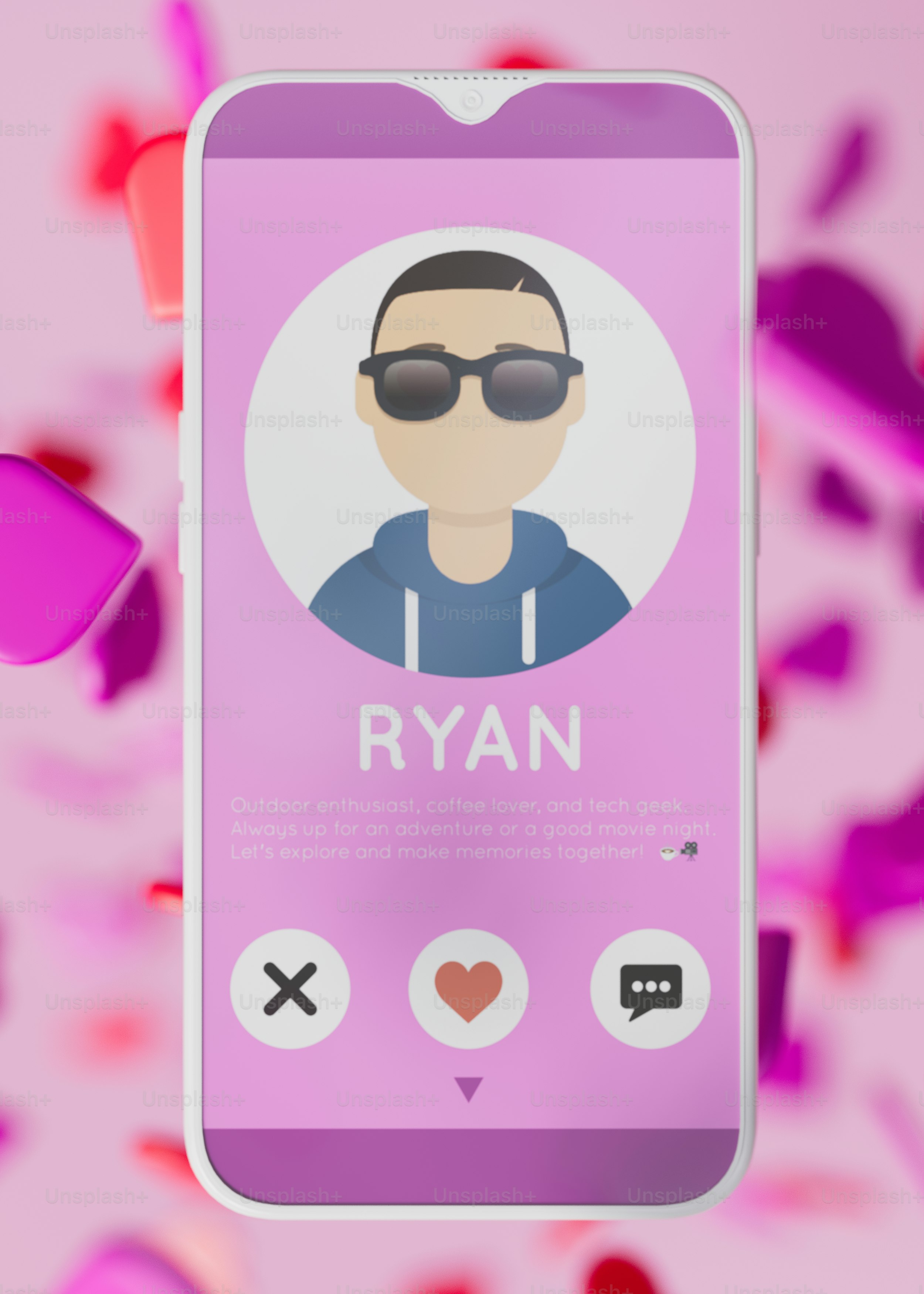 Eine Person, die ein Handy mit einem Bild von Ryan auf dem Bildschirm hält