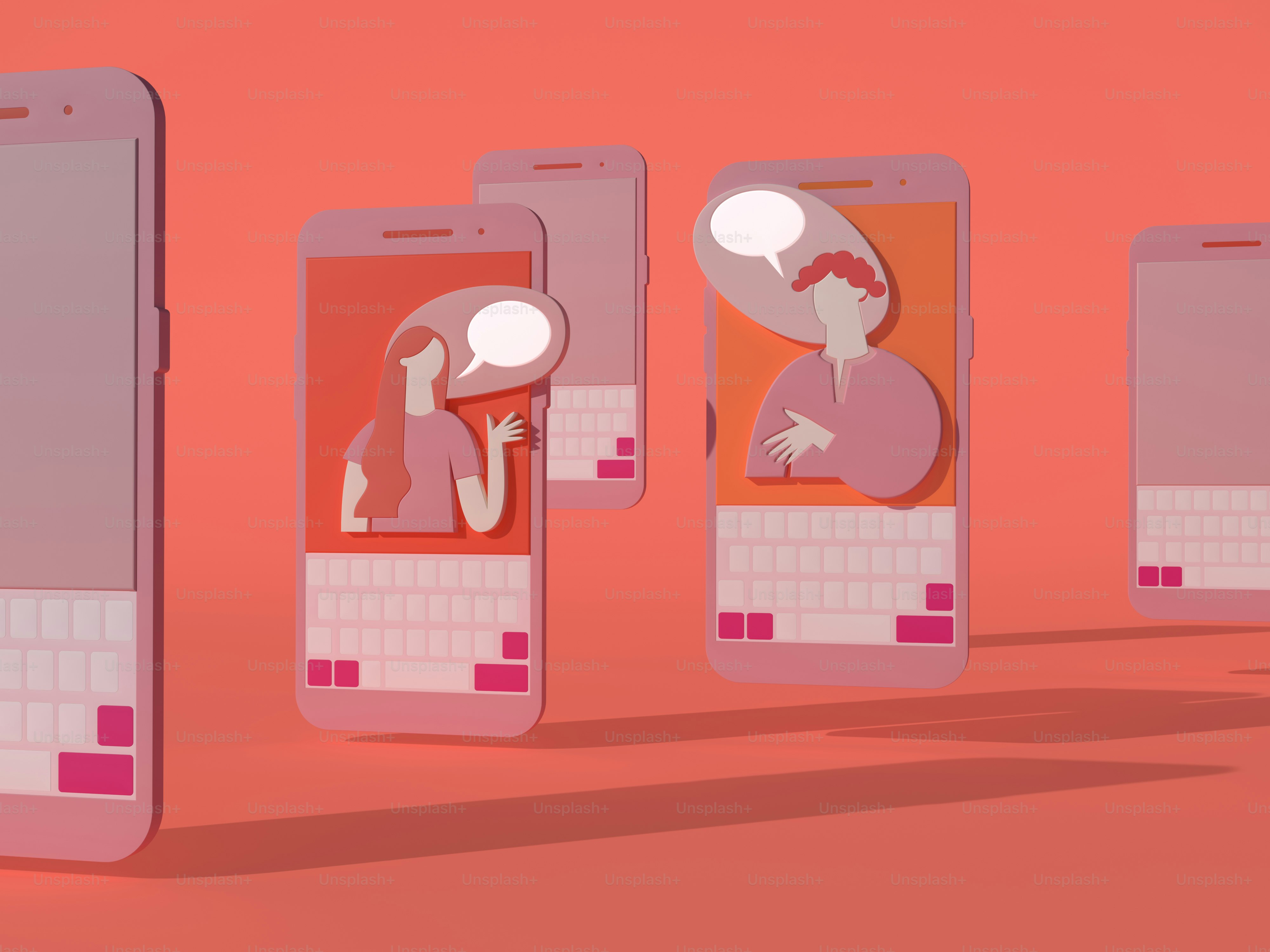 A group of three cell phones with different images on them