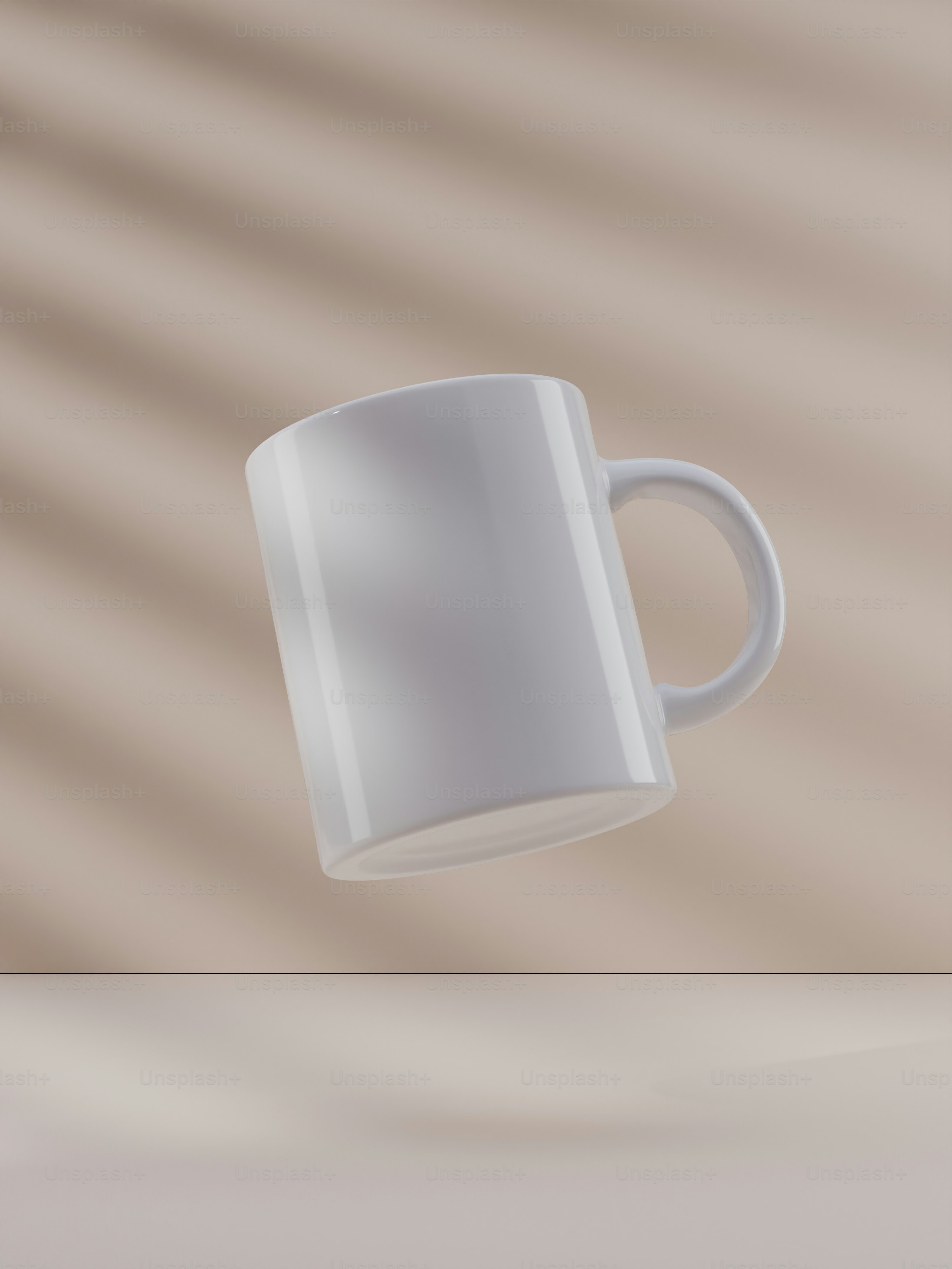 White Ceramic Mug Mockup with Soft Shadows and Light Background. Design Template for Branding, Marketing and Advertising